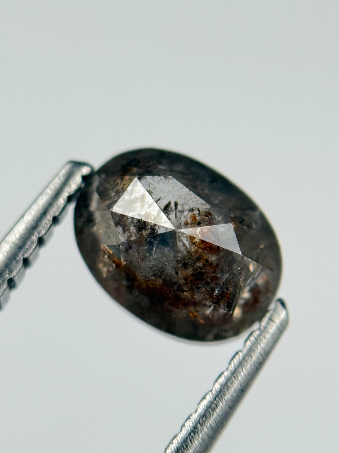 1.07 Ct Oval Rose Cut Grey Natural Salt and Pepper Diamond