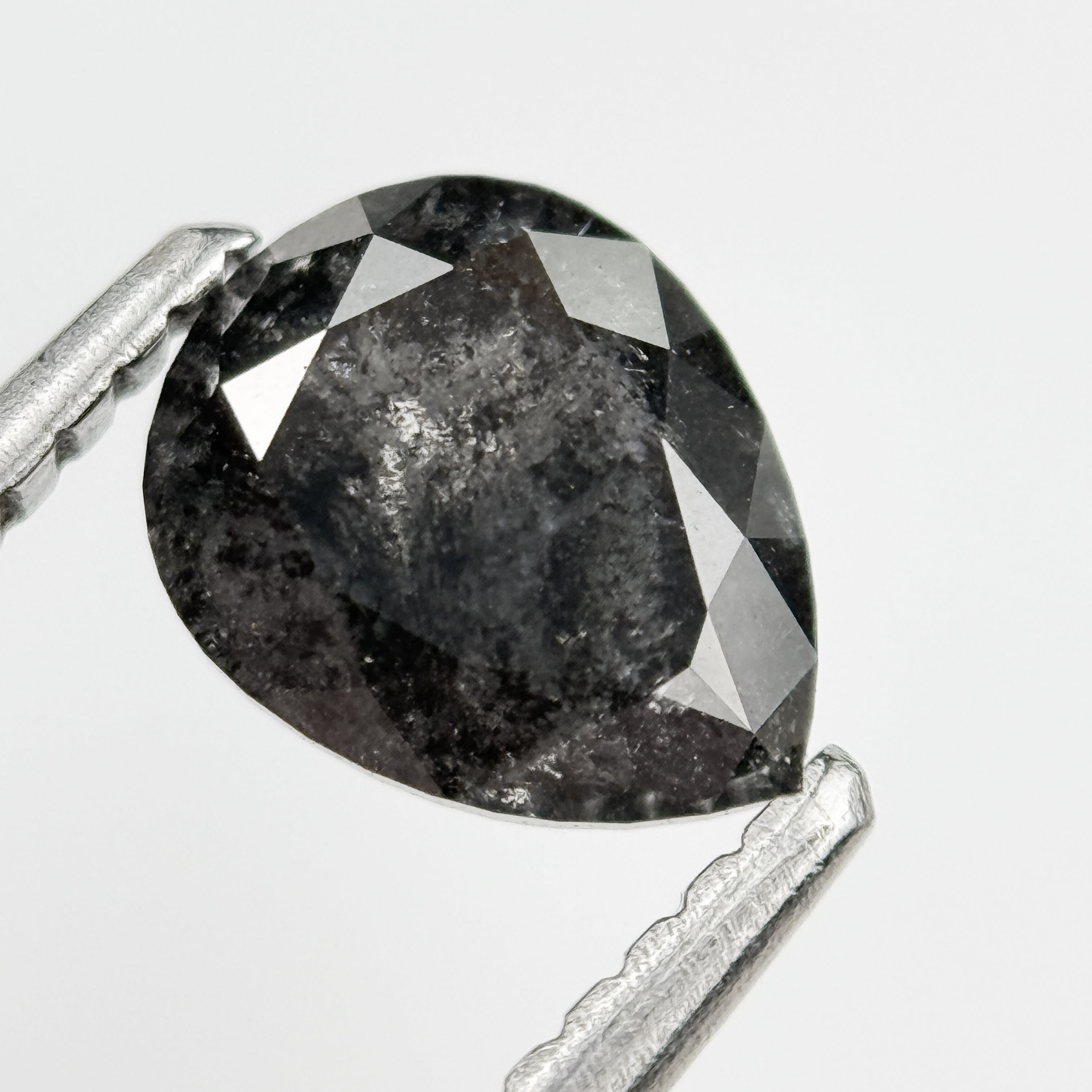 1.12 Ct Pear Rose Cut Grey Natural Salt and Pepper Diamond