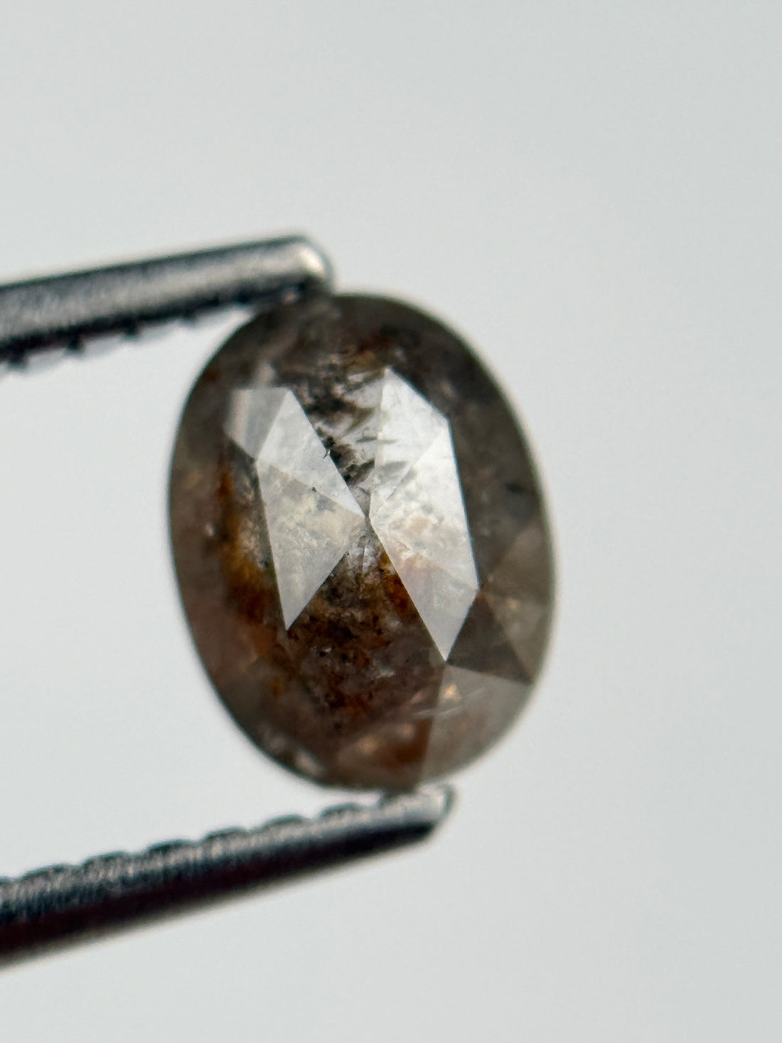 1.07 Ct Oval Rose Cut Grey Natural Salt and Pepper Diamond
