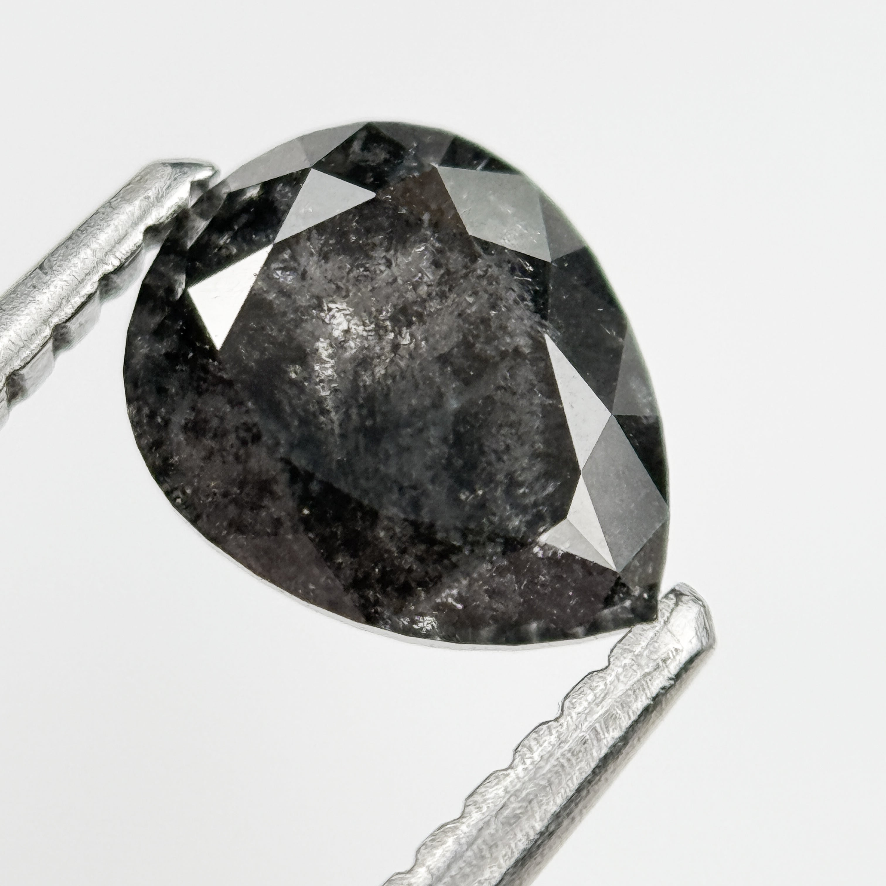 1.12 Ct Pear Rose Cut Grey Natural Salt and Pepper Diamond