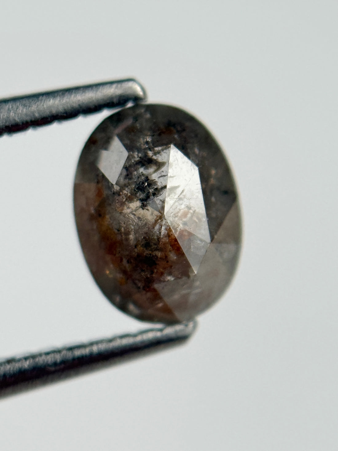 1.07 Ct Oval Rose Cut Grey Natural Salt and Pepper Diamond