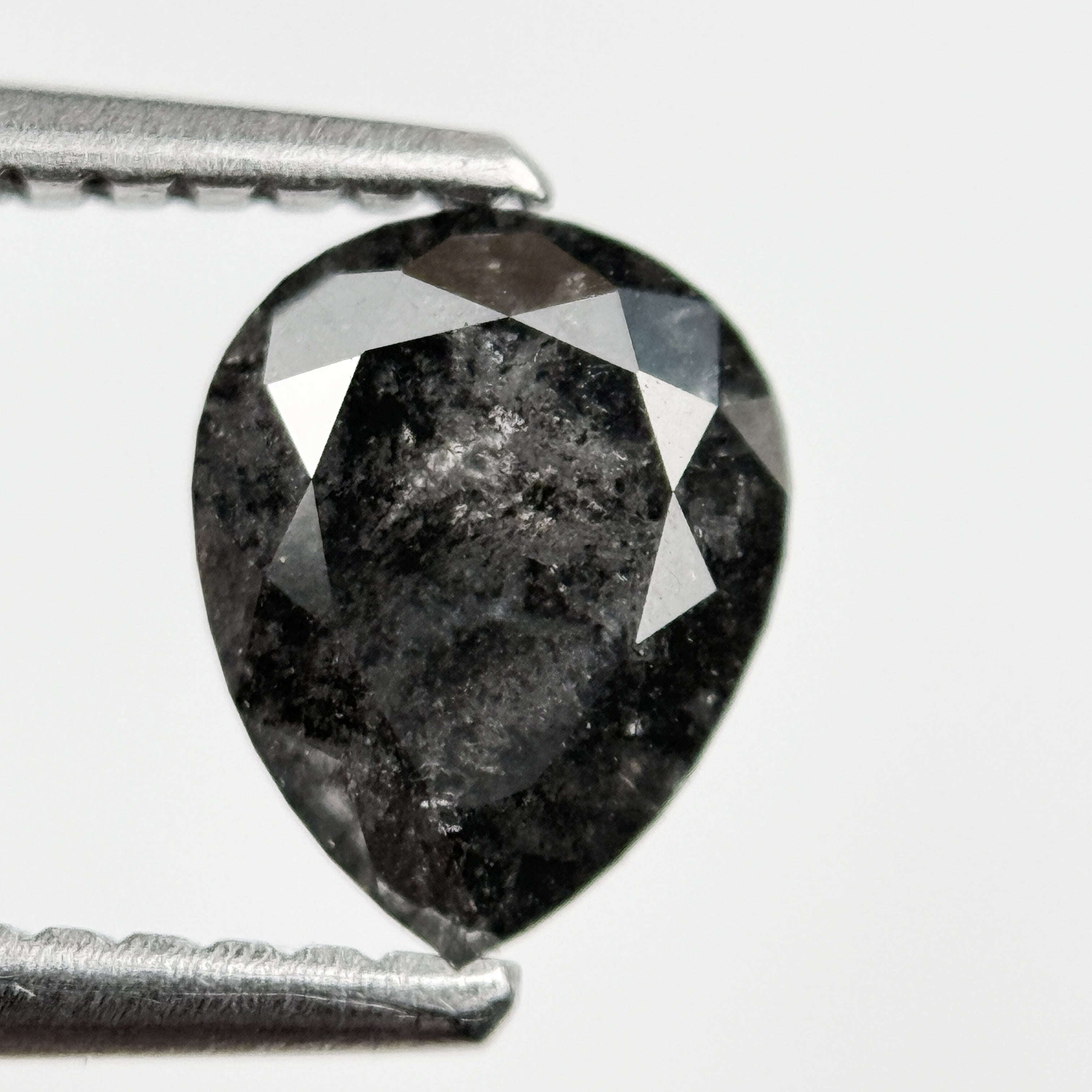 1.12 Ct Pear Rose Cut Grey Natural Salt and Pepper Diamond