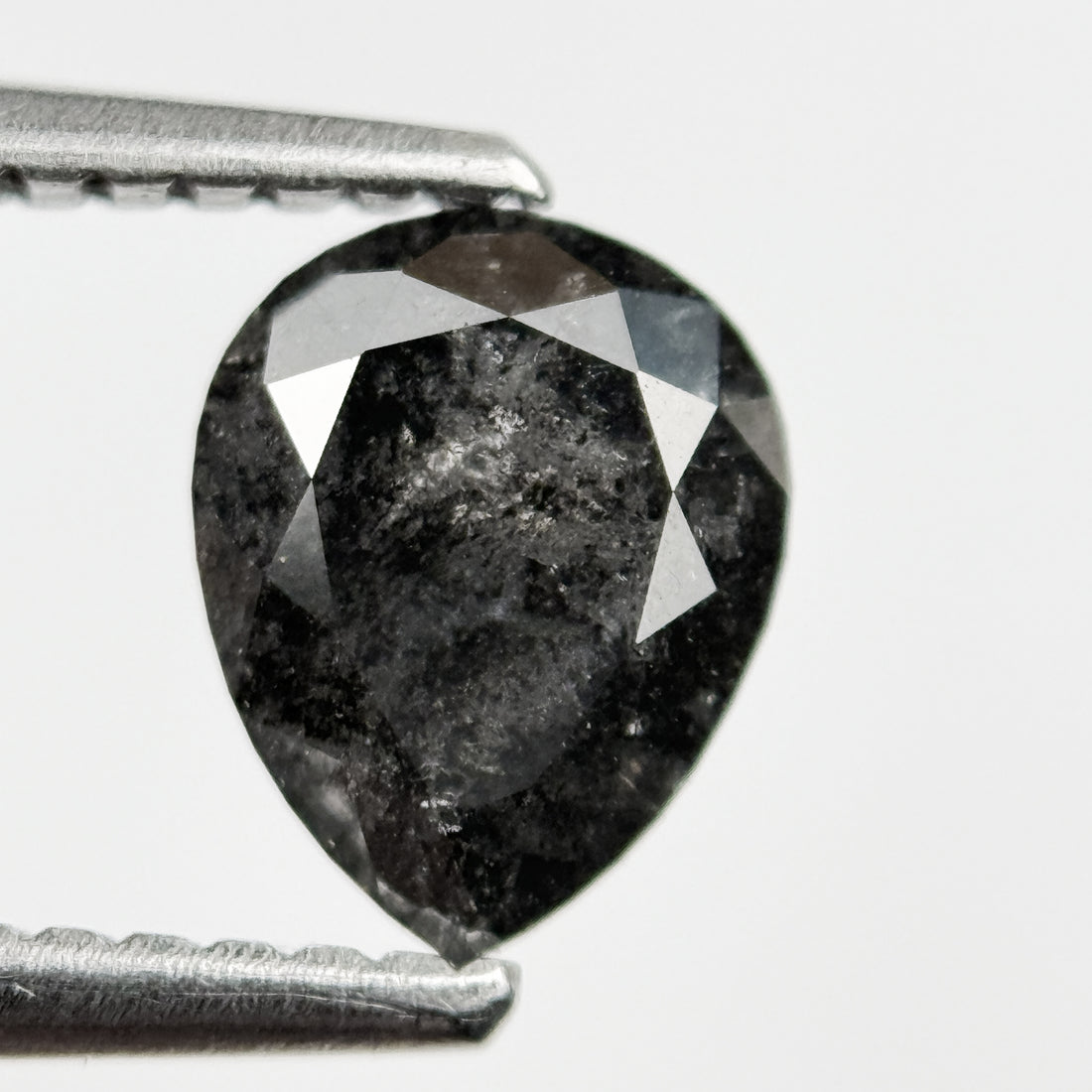 1.12 Ct Pear Rose Cut Grey Natural Salt and Pepper Diamond