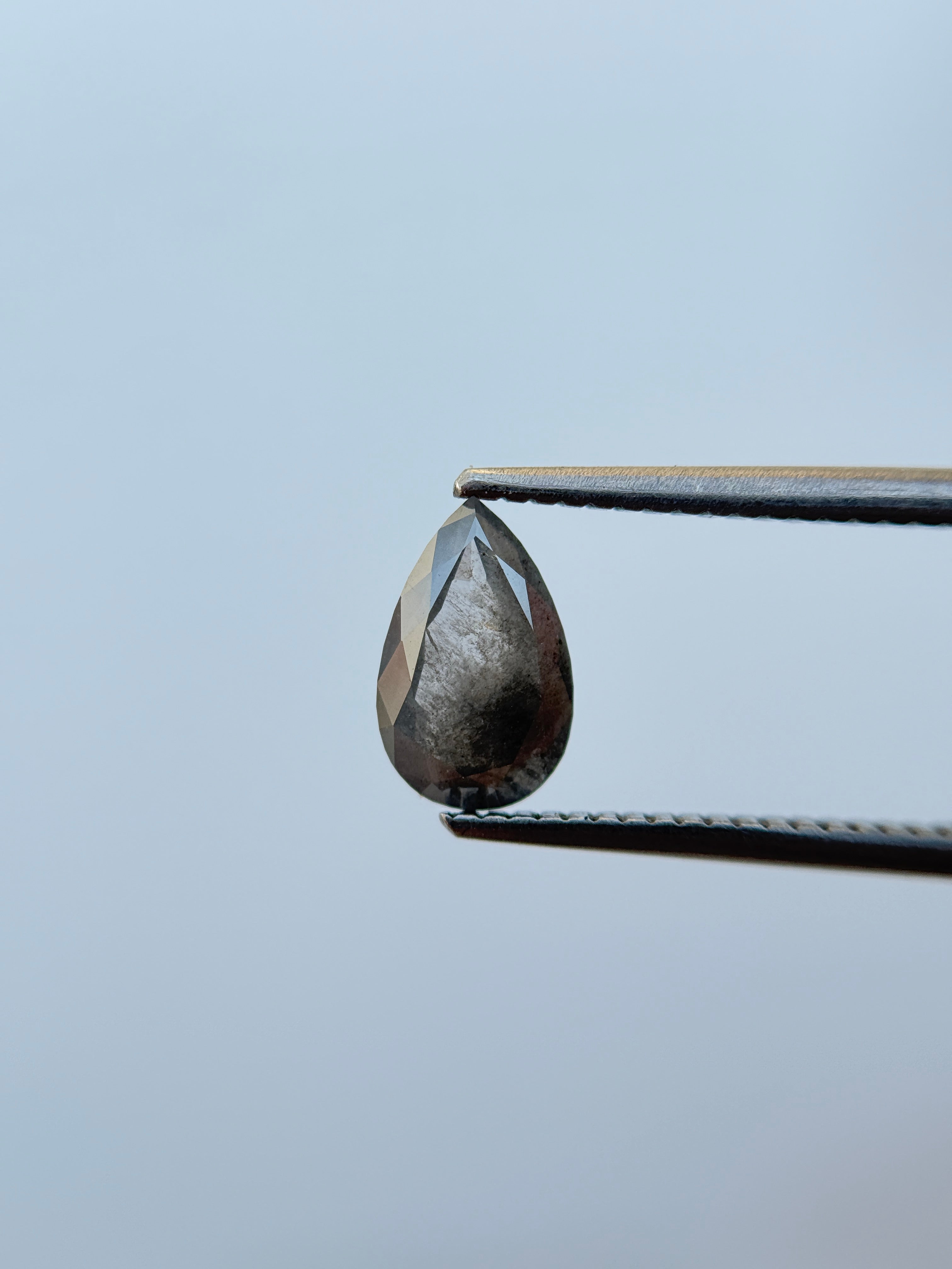 1.00 Ct Pear Rose Cut Grey Natural Salt and Pepper Diamond