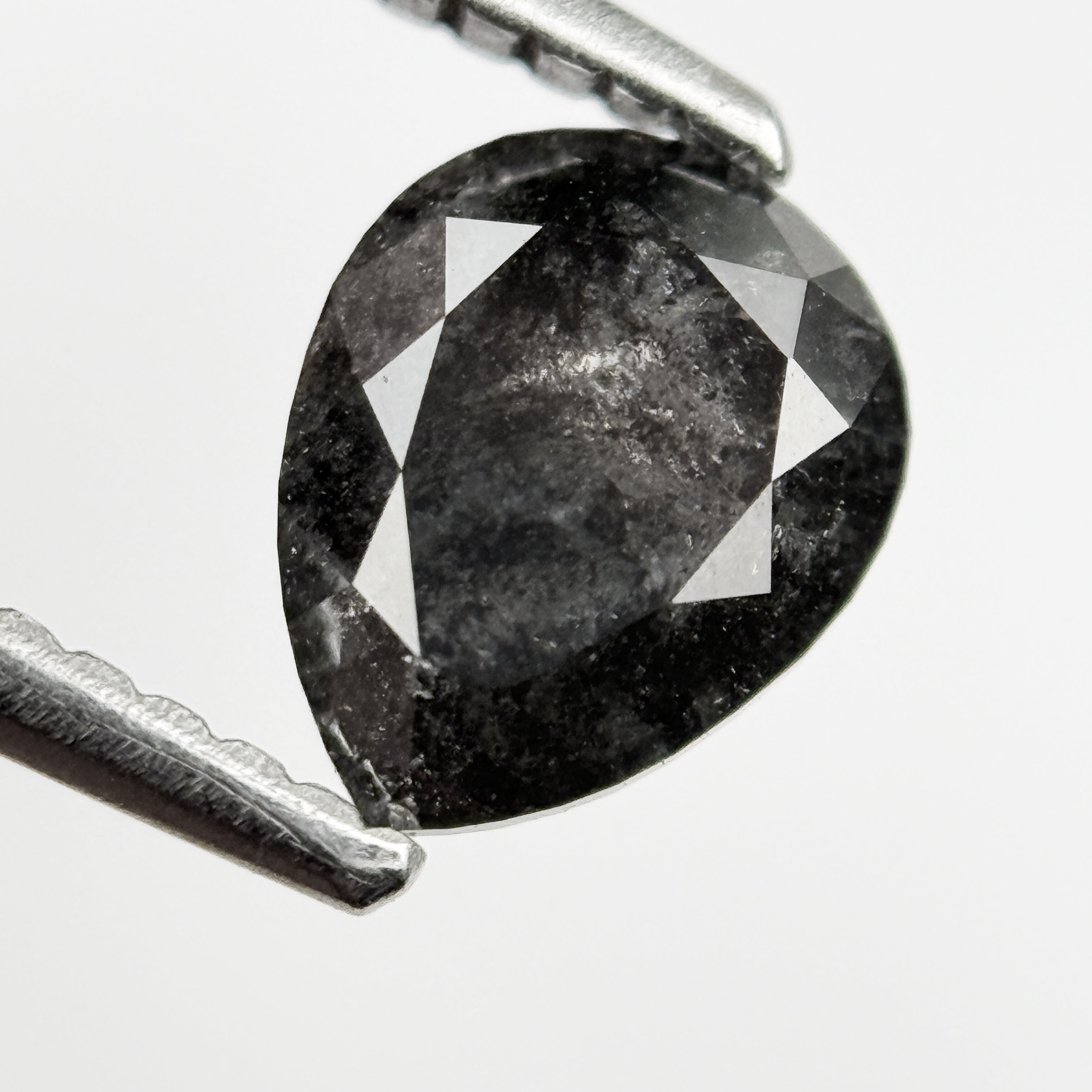 1.12 Ct Pear Rose Cut Grey Natural Salt and Pepper Diamond