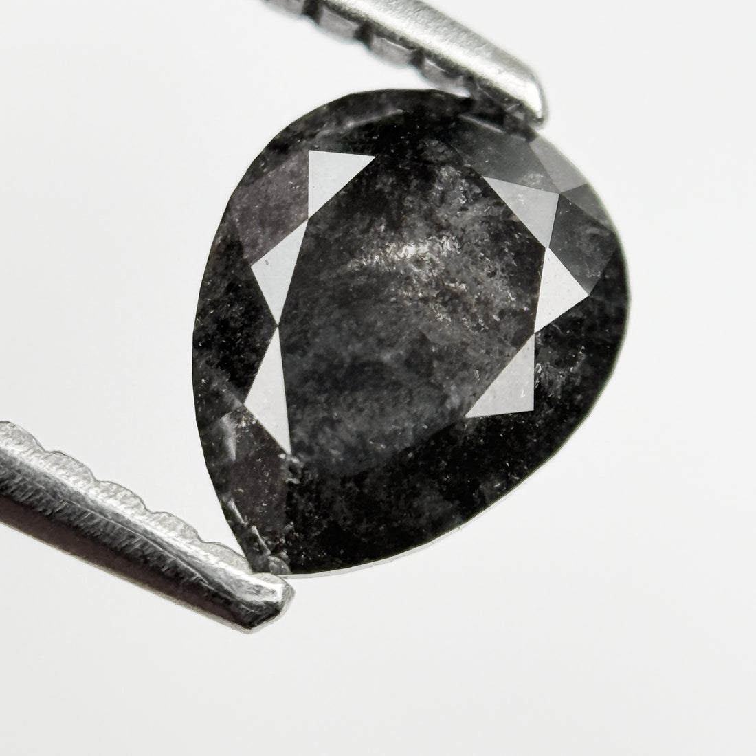 1.12 Ct Pear Rose Cut Grey Natural Salt and Pepper Diamond