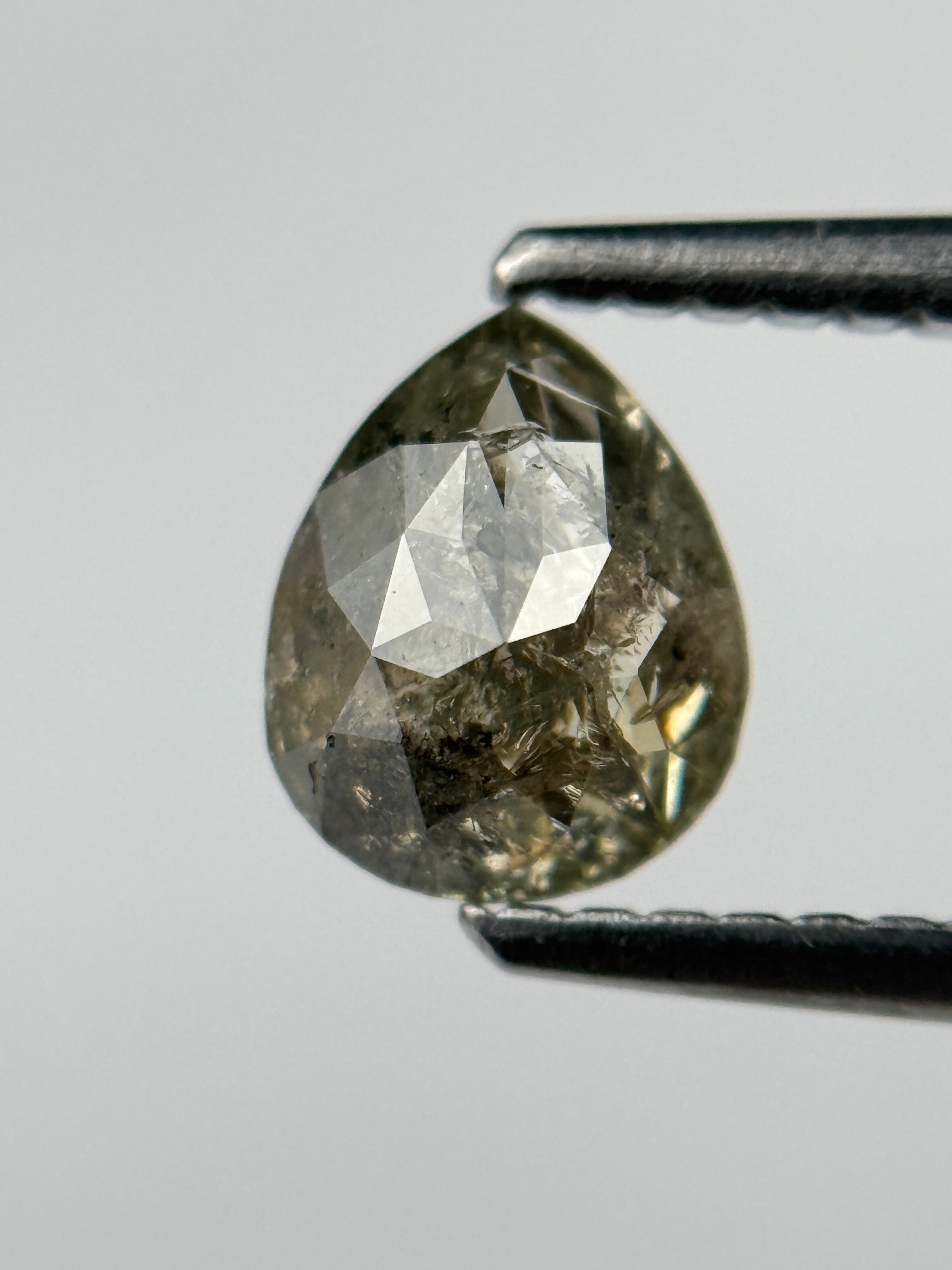 0.77 Ct Pear Rose Cut Grey Natural Salt and Pepper Diamond