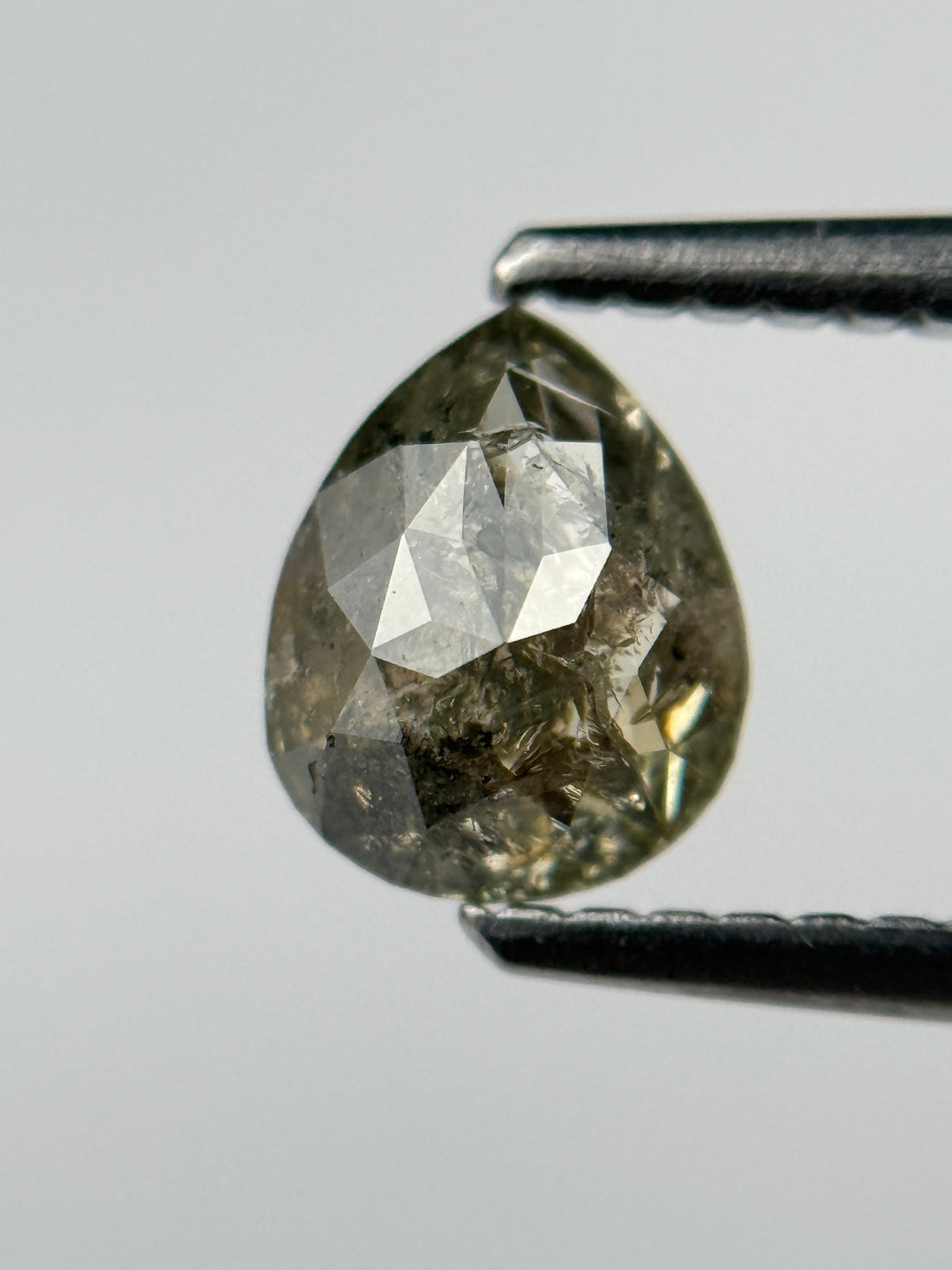 0.77 Ct Pear Rose Cut Grey Natural Salt and Pepper Diamond