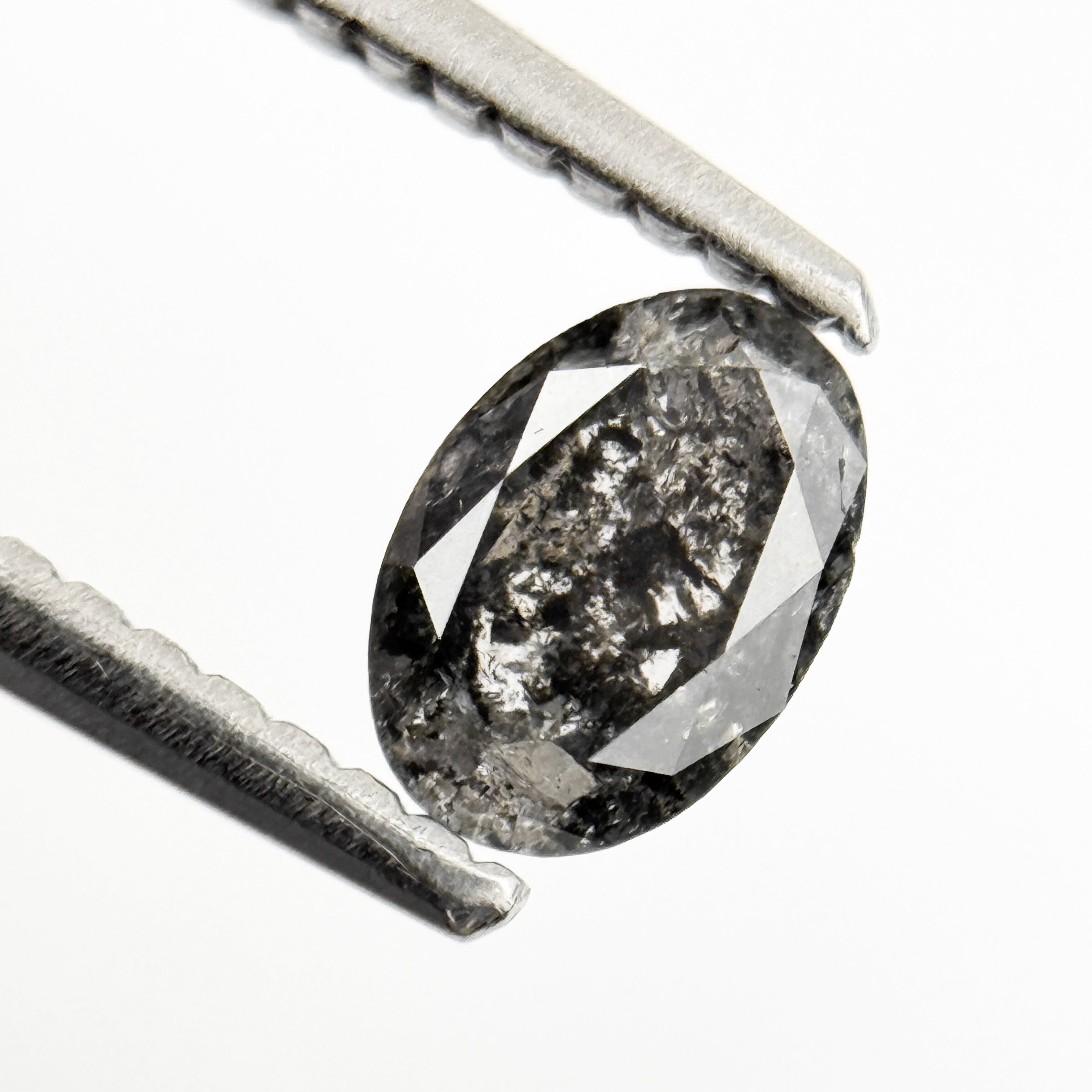 0.53 Ct Oval Rose Cut Grey Natural Salt and Pepper Diamond