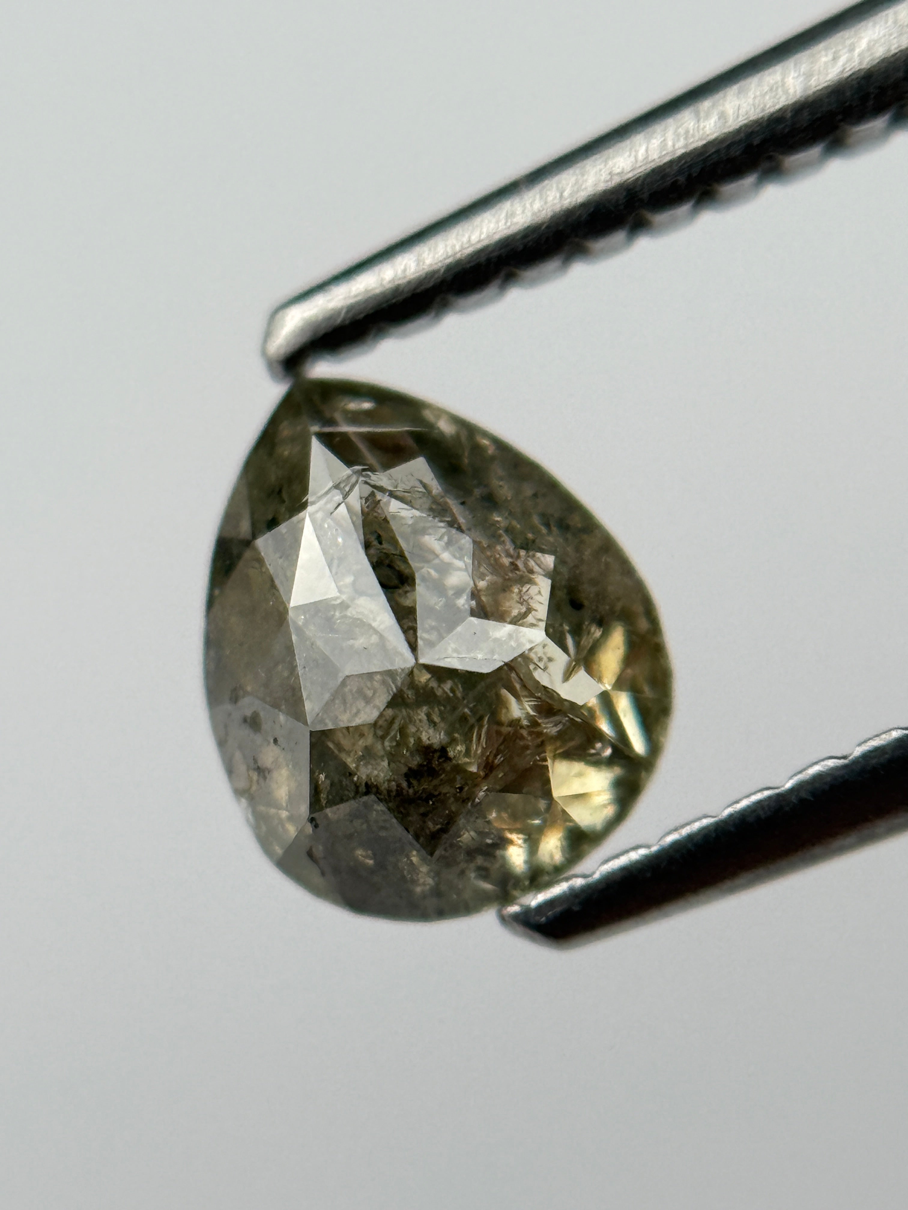 0.77 Ct Pear Rose Cut Grey Natural Salt and Pepper Diamond