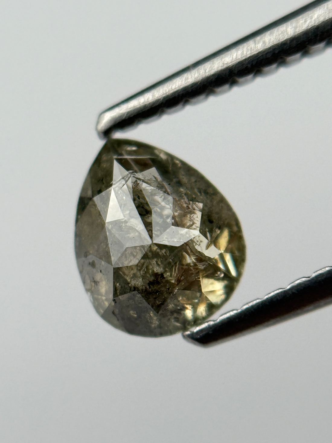 0.77 Ct Pear Rose Cut Grey Natural Salt and Pepper Diamond