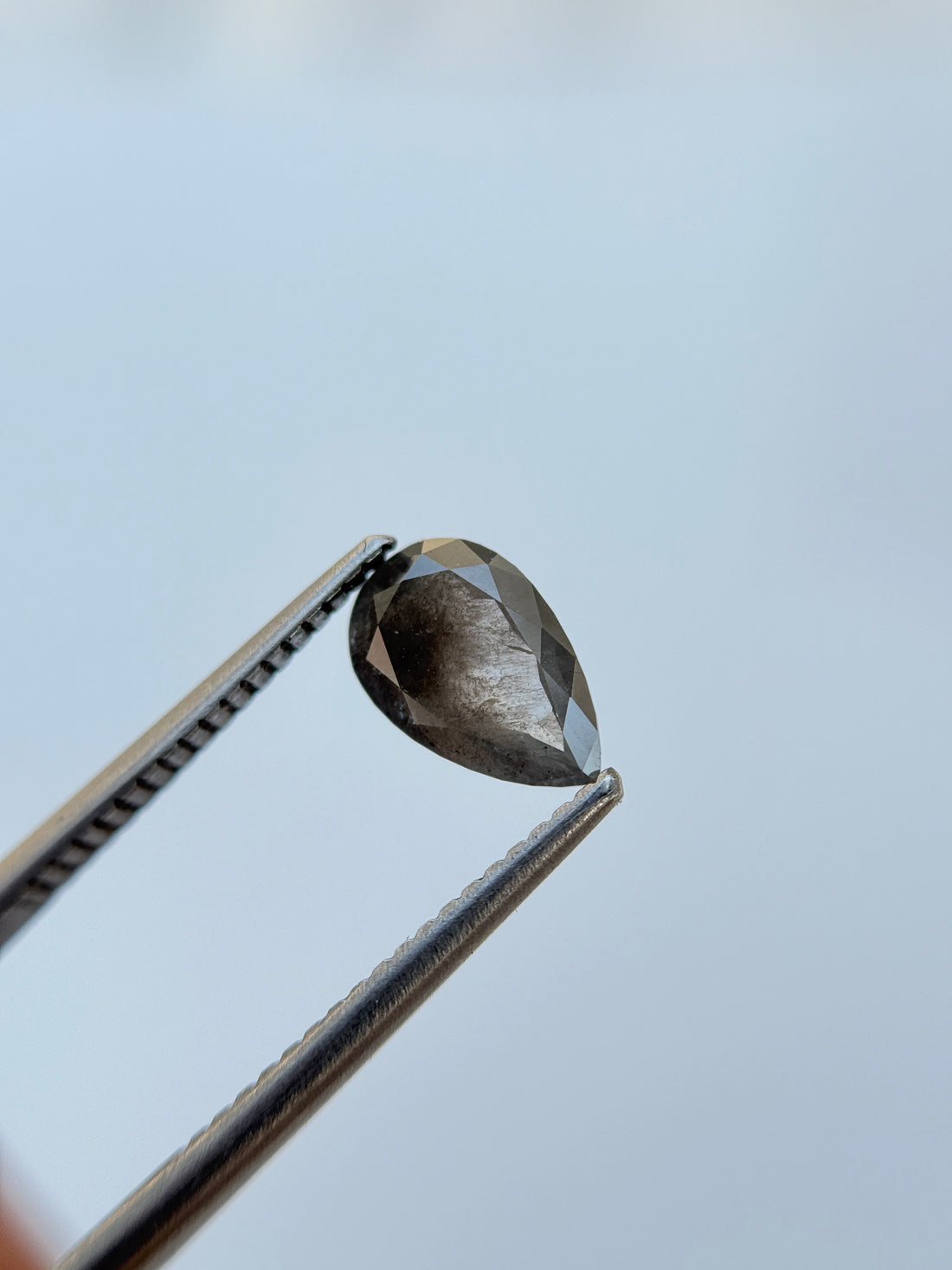 1.00 Ct Pear Rose Cut Grey Natural Salt and Pepper Diamond