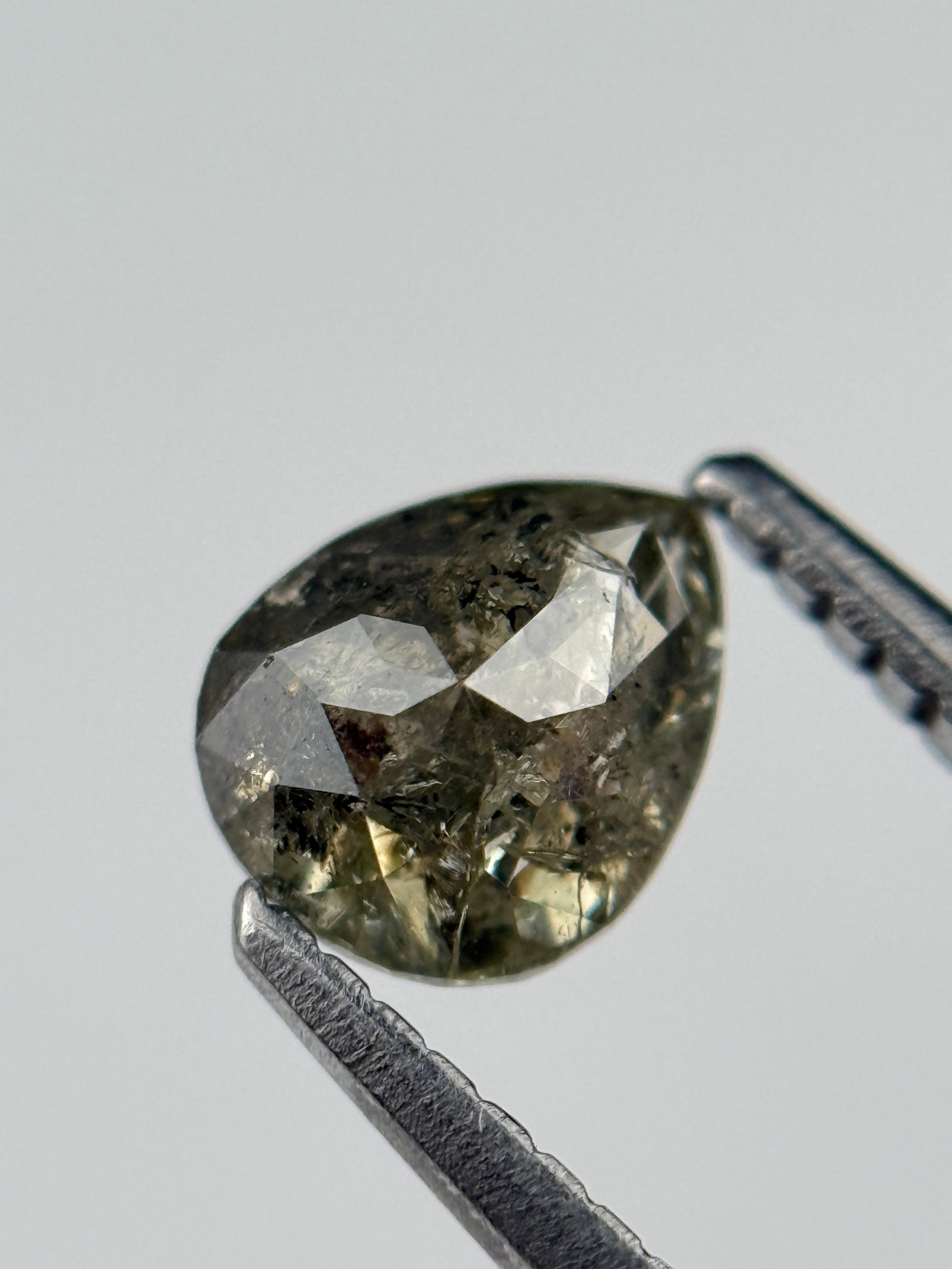 0.77 Ct Pear Rose Cut Grey Natural Salt and Pepper Diamond