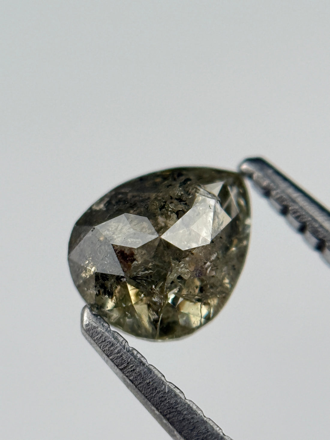 0.77 Ct Pear Rose Cut Grey Natural Salt and Pepper Diamond