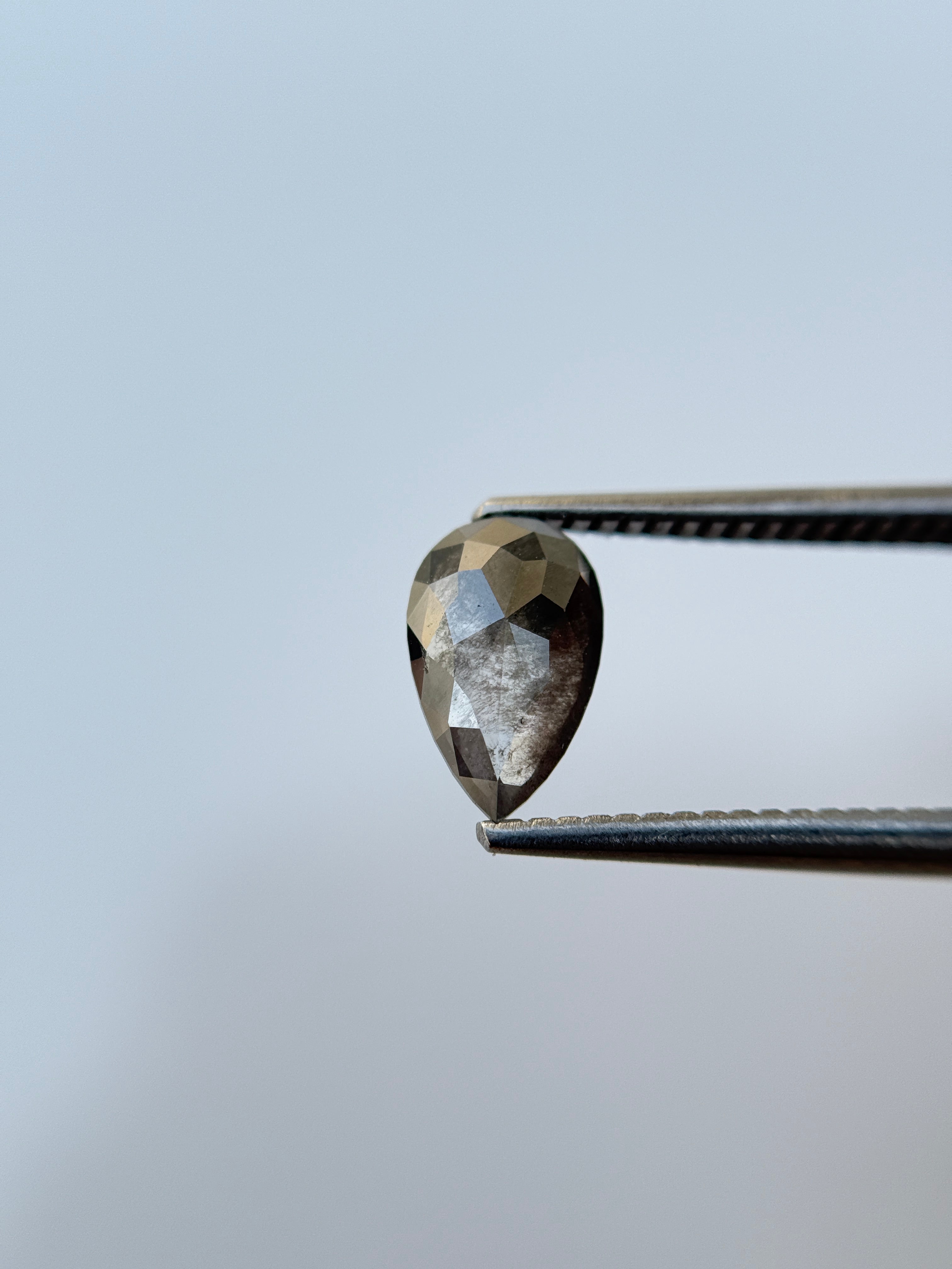 1.00 Ct Pear Rose Cut Grey Natural Salt and Pepper Diamond
