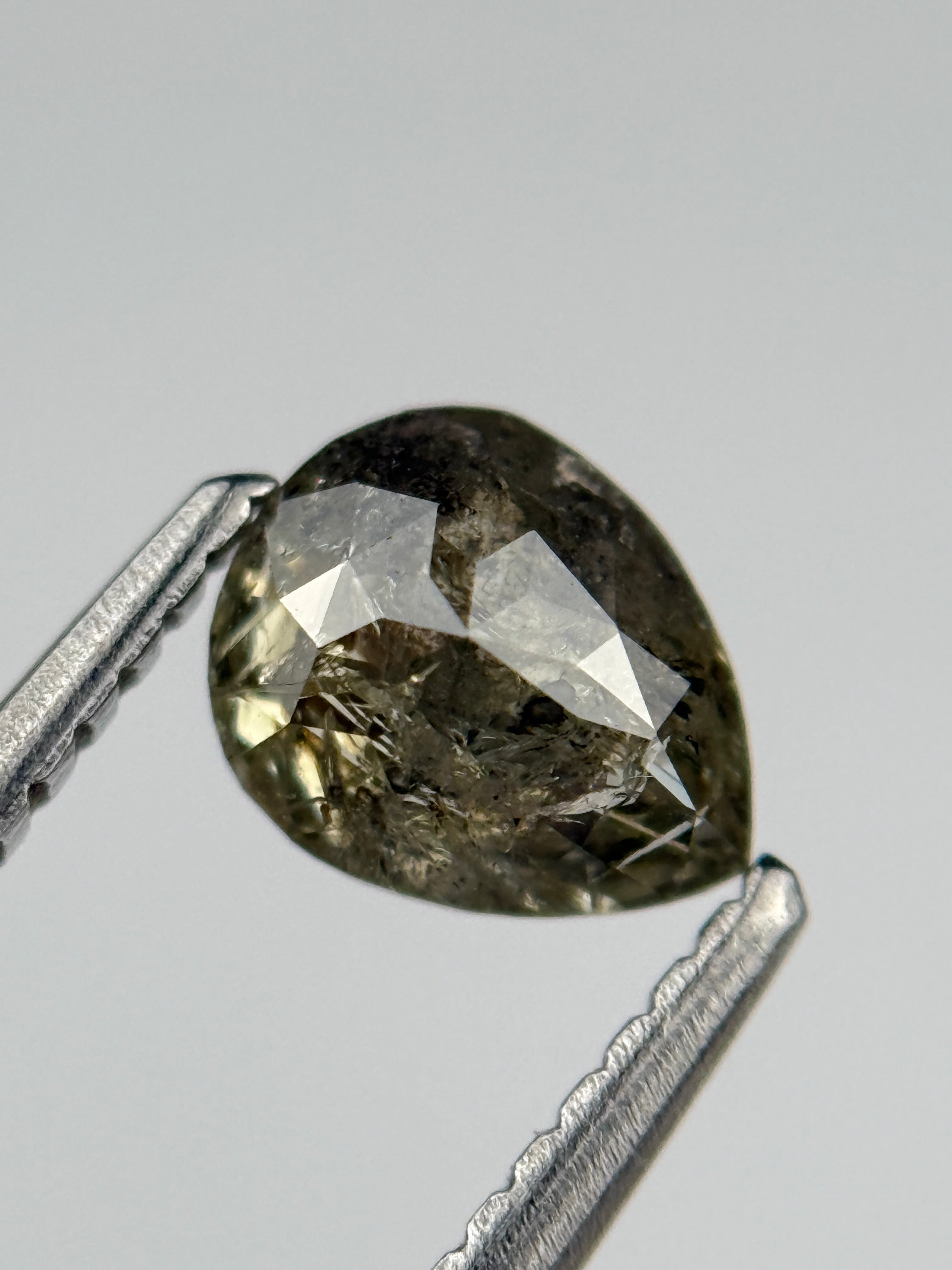 0.77 Ct Pear Rose Cut Grey Natural Salt and Pepper Diamond