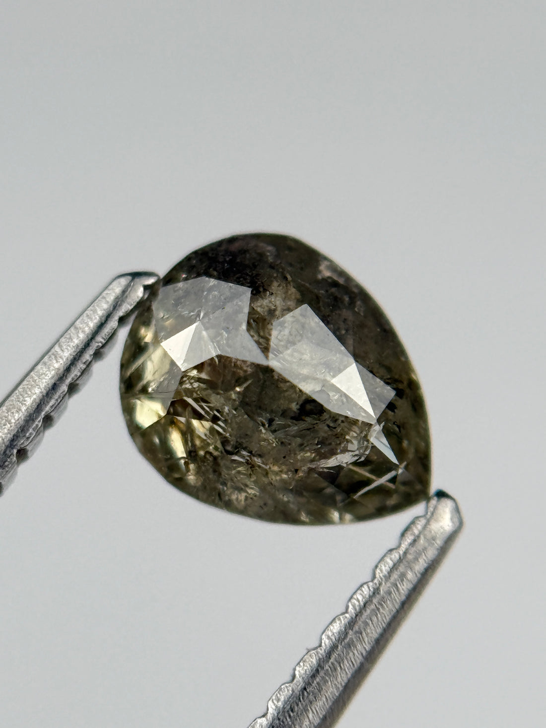 0.77 Ct Pear Rose Cut Grey Natural Salt and Pepper Diamond