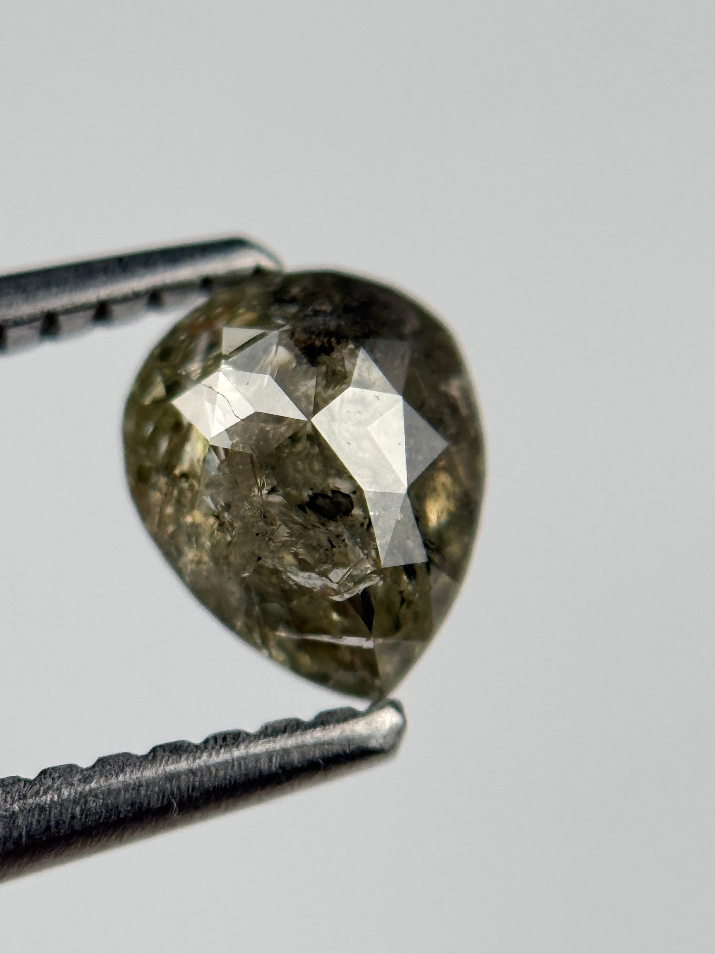 0.77 Ct Pear Rose Cut Grey Natural Salt and Pepper Diamond