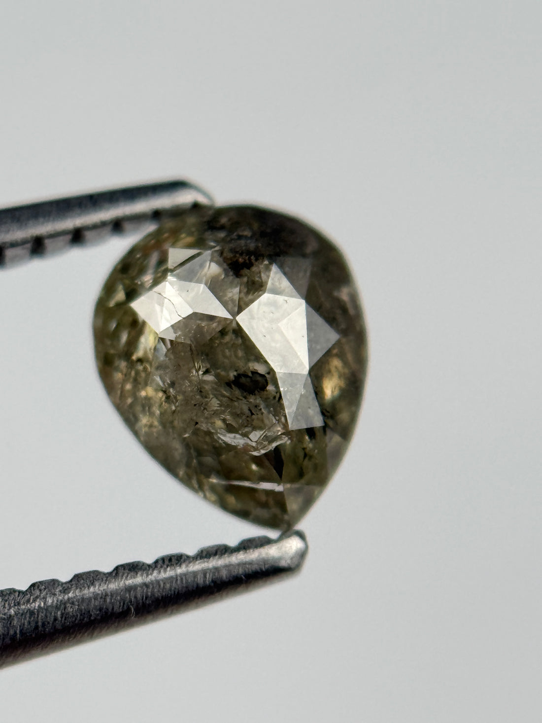 0.77 Ct Pear Rose Cut Grey Natural Salt and Pepper Diamond
