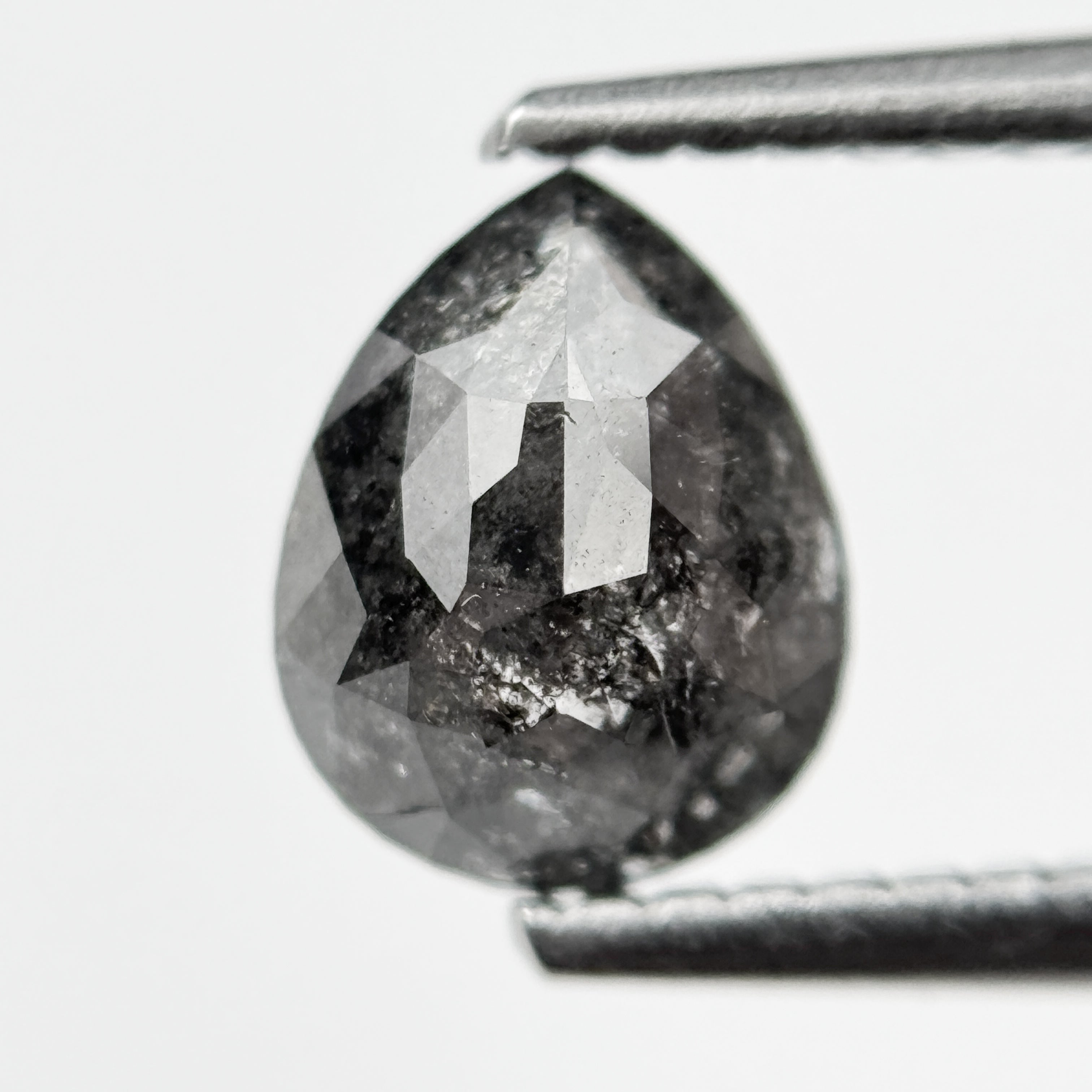 1.12 Ct Pear Rose Cut Grey Natural Salt and Pepper Diamond