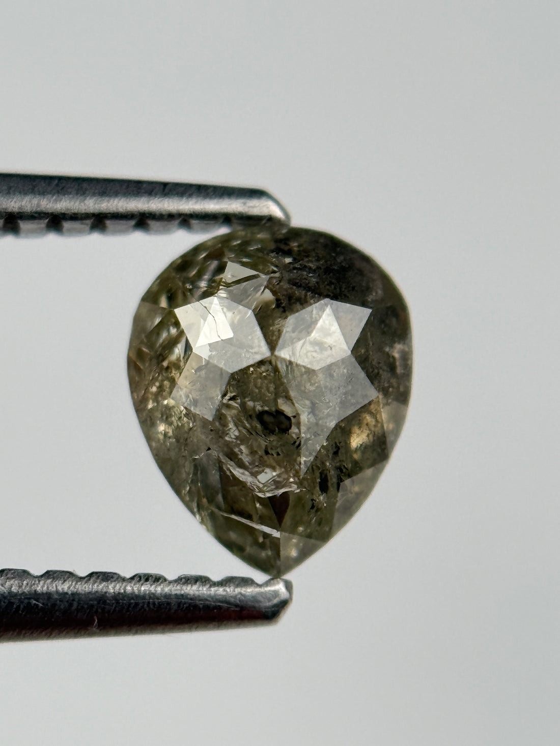 0.77 Ct Pear Rose Cut Grey Natural Salt and Pepper Diamond