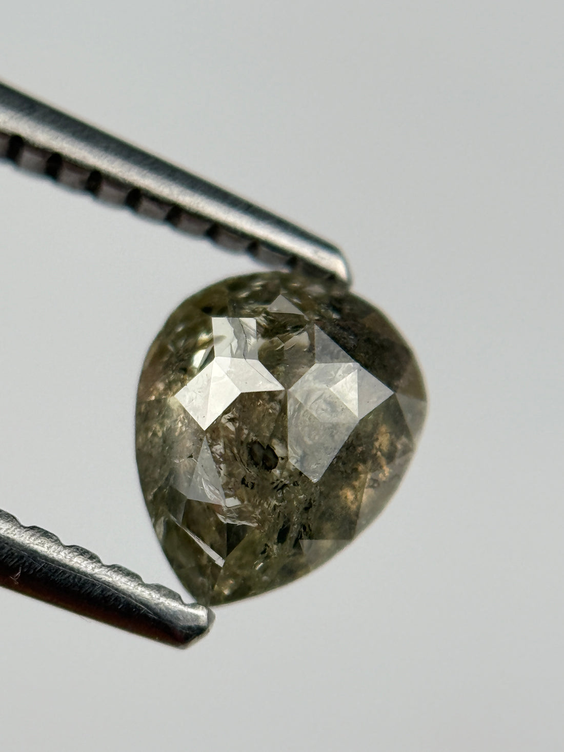 0.77 Ct Pear Rose Cut Grey Natural Salt and Pepper Diamond