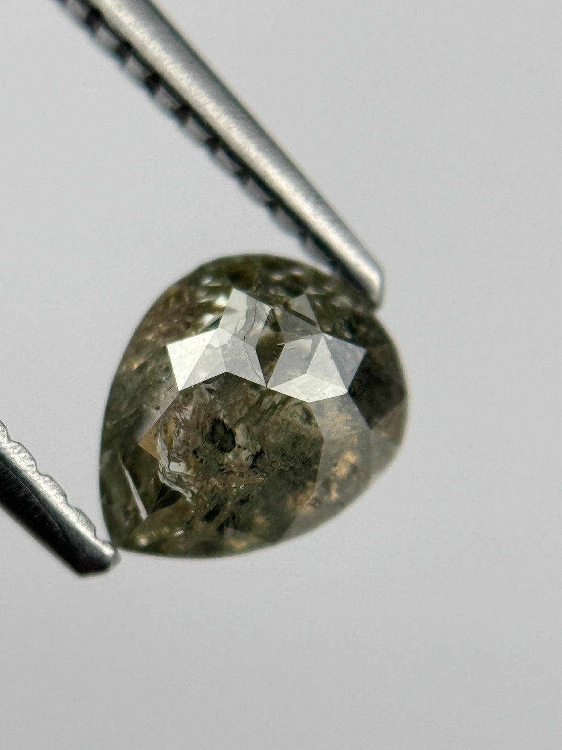 0.77 Ct Pear Rose Cut Grey Natural Salt and Pepper Diamond