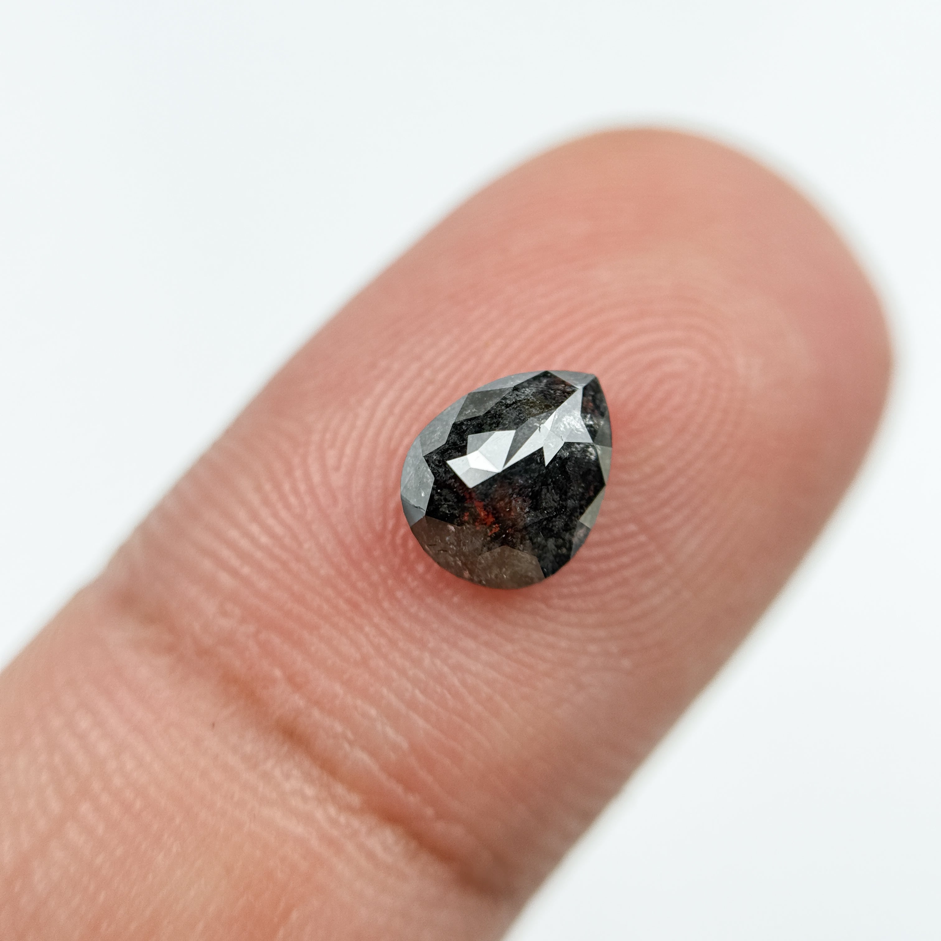 1.12 Ct Pear Rose Cut Grey Natural Salt and Pepper Diamond
