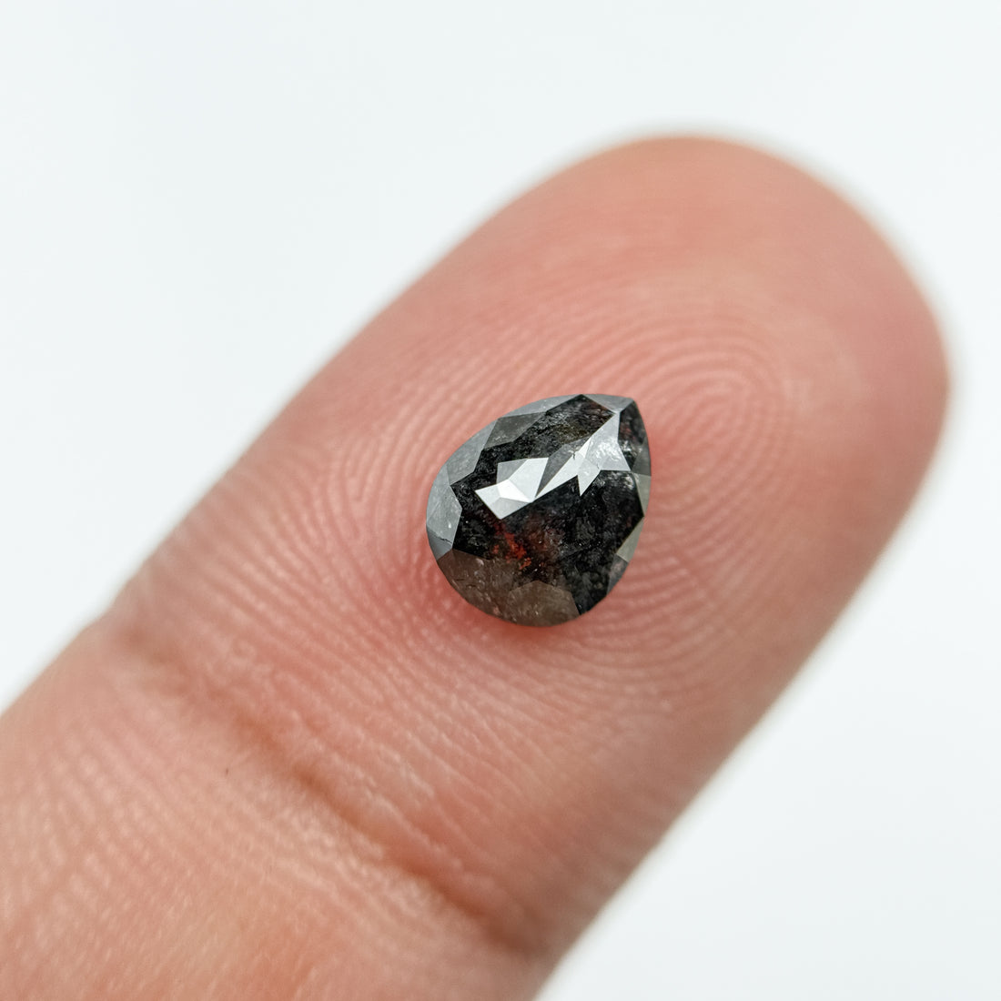 1.12 Ct Pear Rose Cut Grey Natural Salt and Pepper Diamond