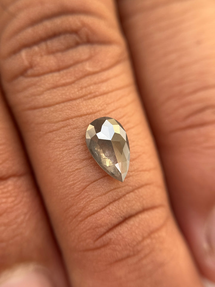 1.00 Ct Pear Rose Cut Grey Natural Salt and Pepper Diamond