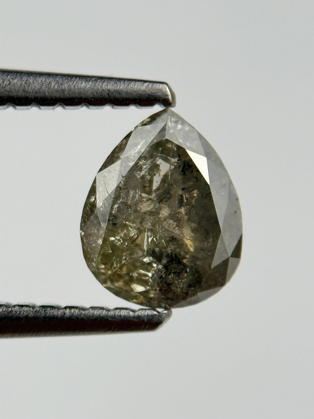 0.77 Ct Pear Rose Cut Grey Natural Salt and Pepper Diamond