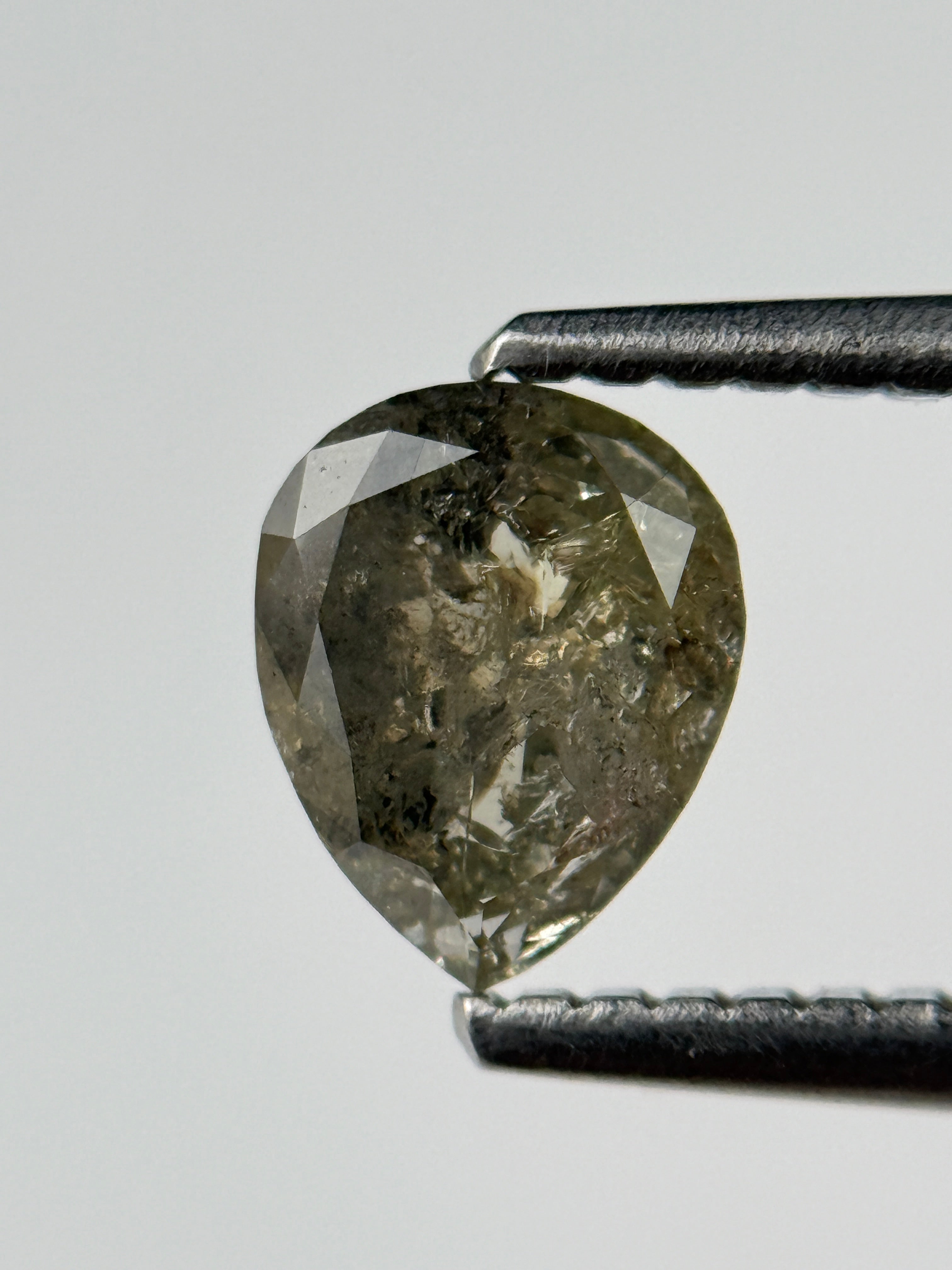 0.77 Ct Pear Rose Cut Grey Natural Salt and Pepper Diamond