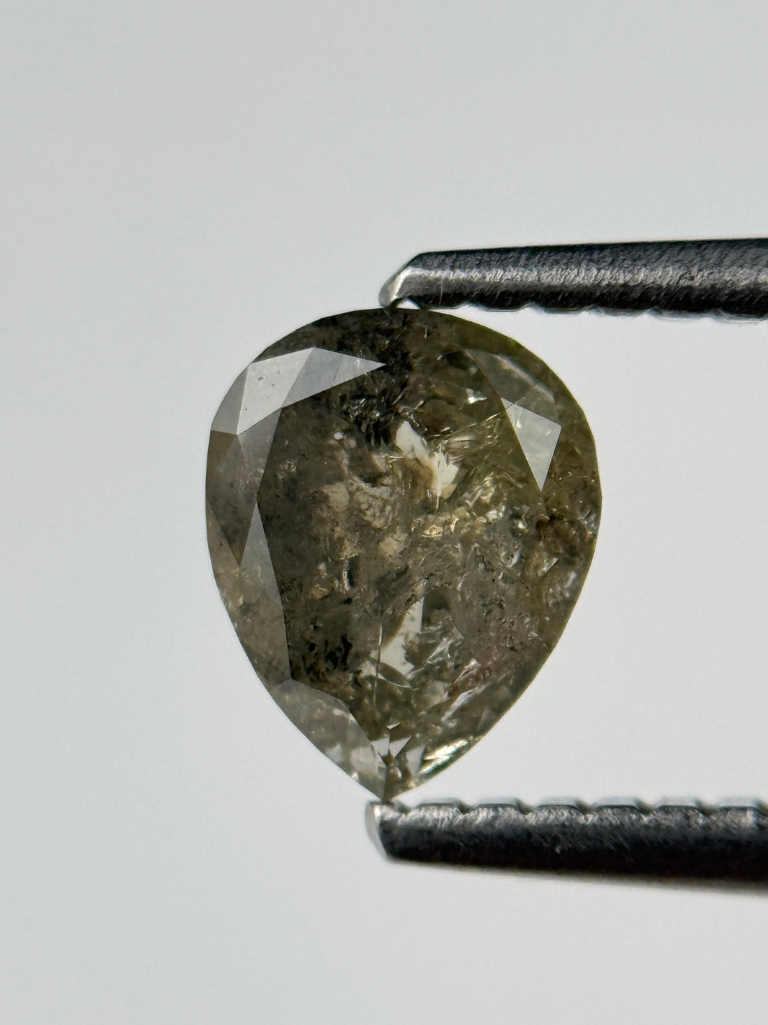 0.77 Ct Pear Rose Cut Grey Natural Salt and Pepper Diamond