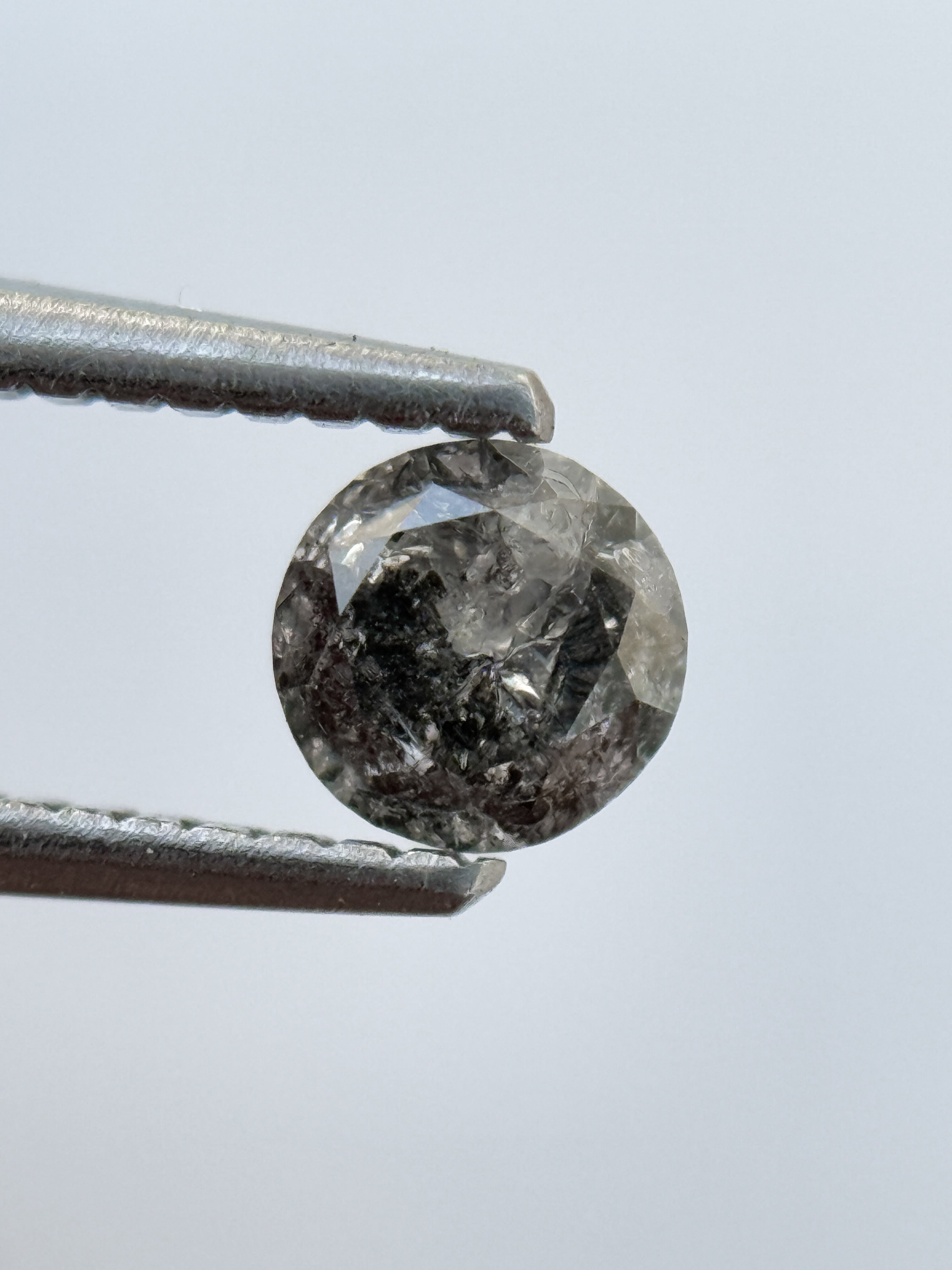0.48 Ct Round Brilliant Cut Grey Natural Salt and Pepper Diamond