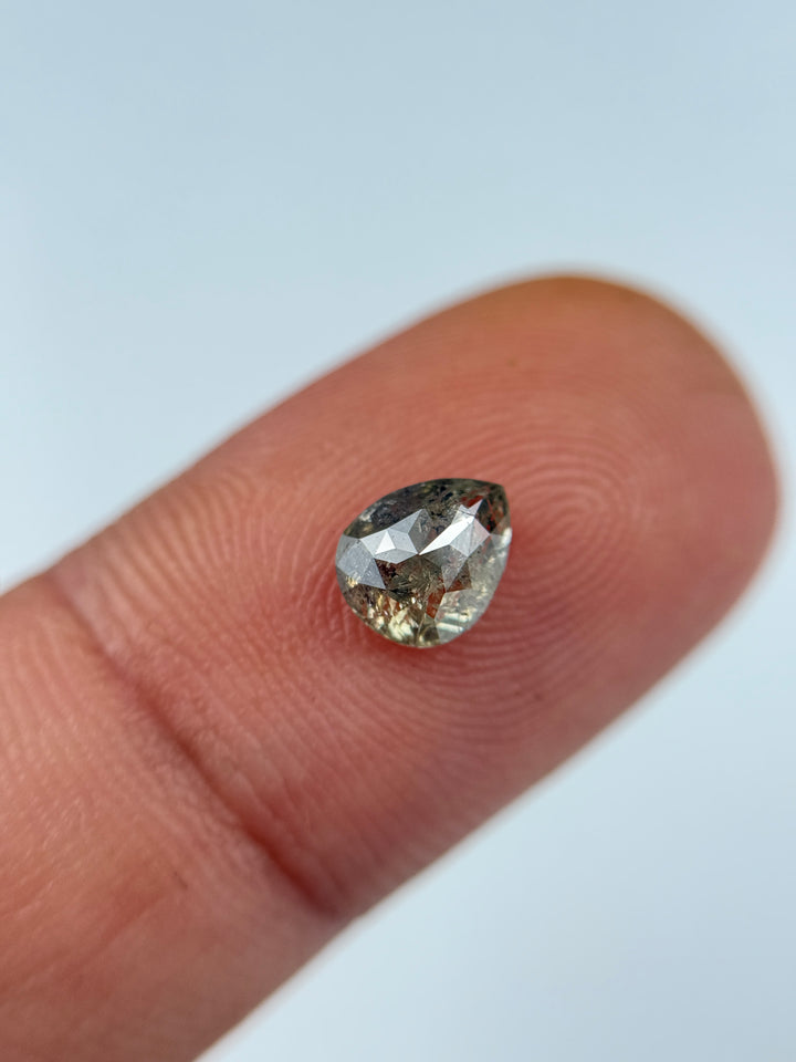 0.77 Ct Pear Rose Cut Grey Natural Salt and Pepper Diamond