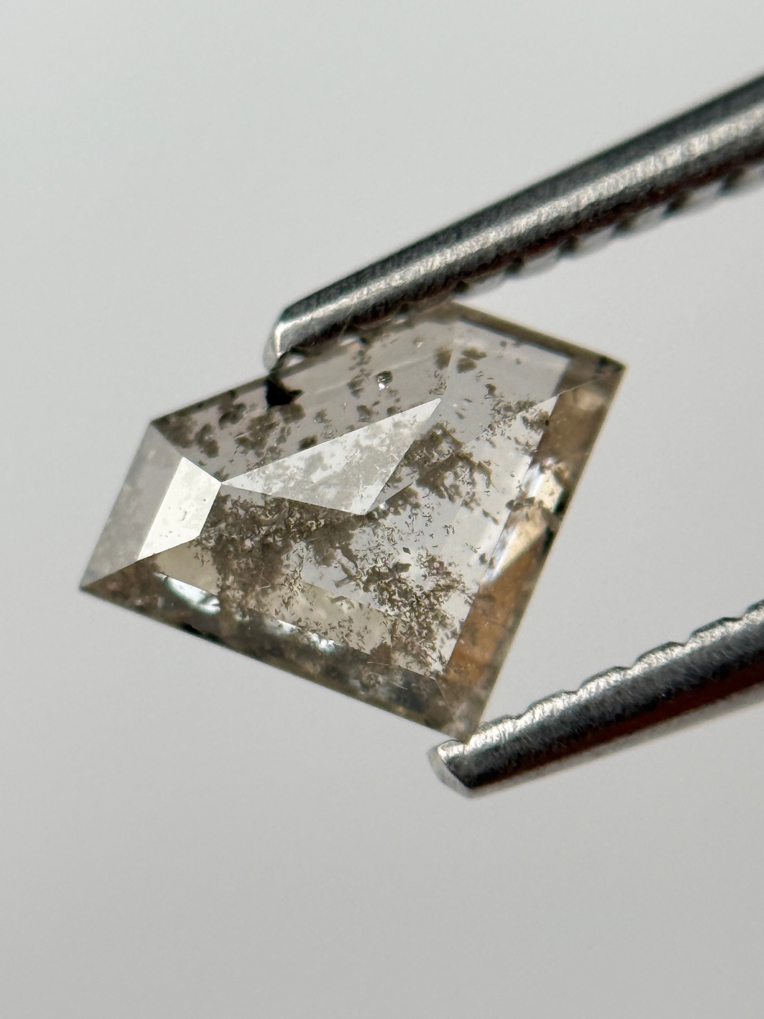 0.77 Ct Triangle Rose Cut Grey Natural Salt and Pepper Diamond
