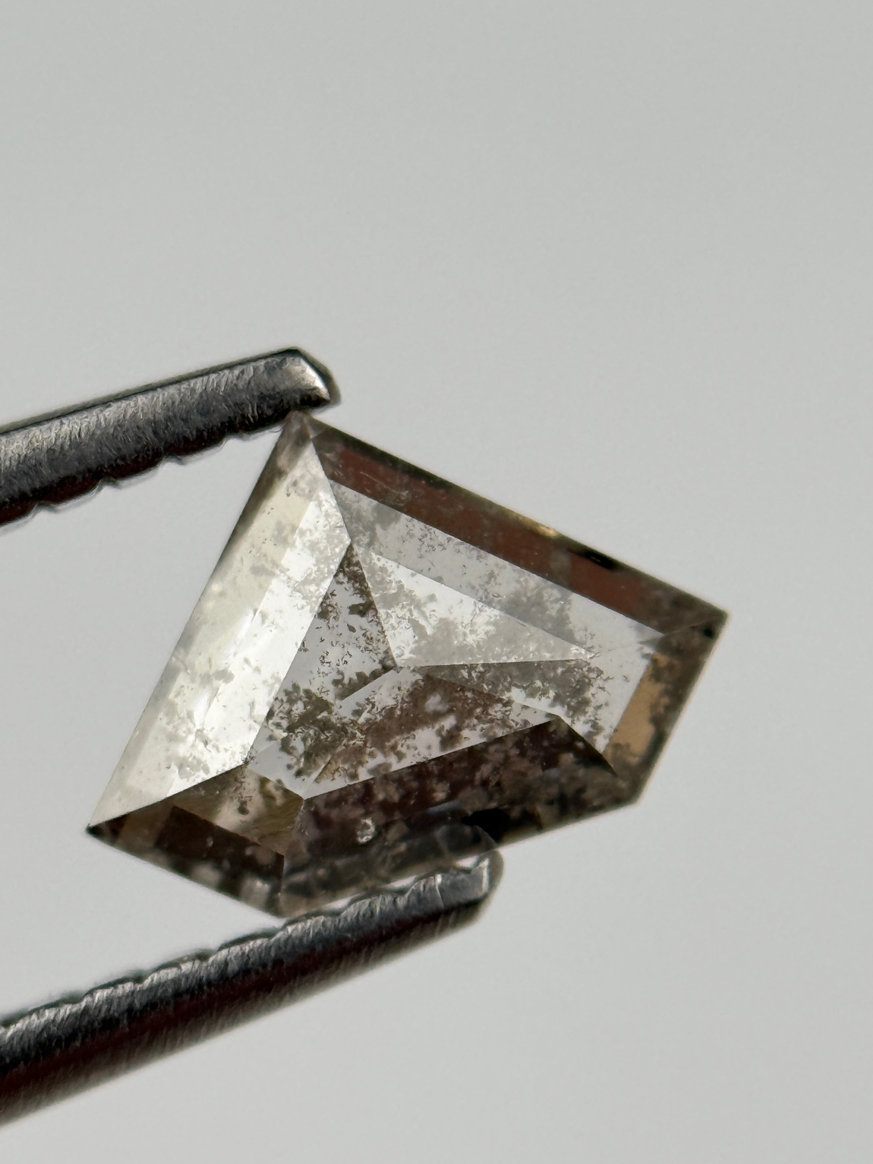 0.77 Ct Triangle Rose Cut Grey Natural Salt and Pepper Diamond