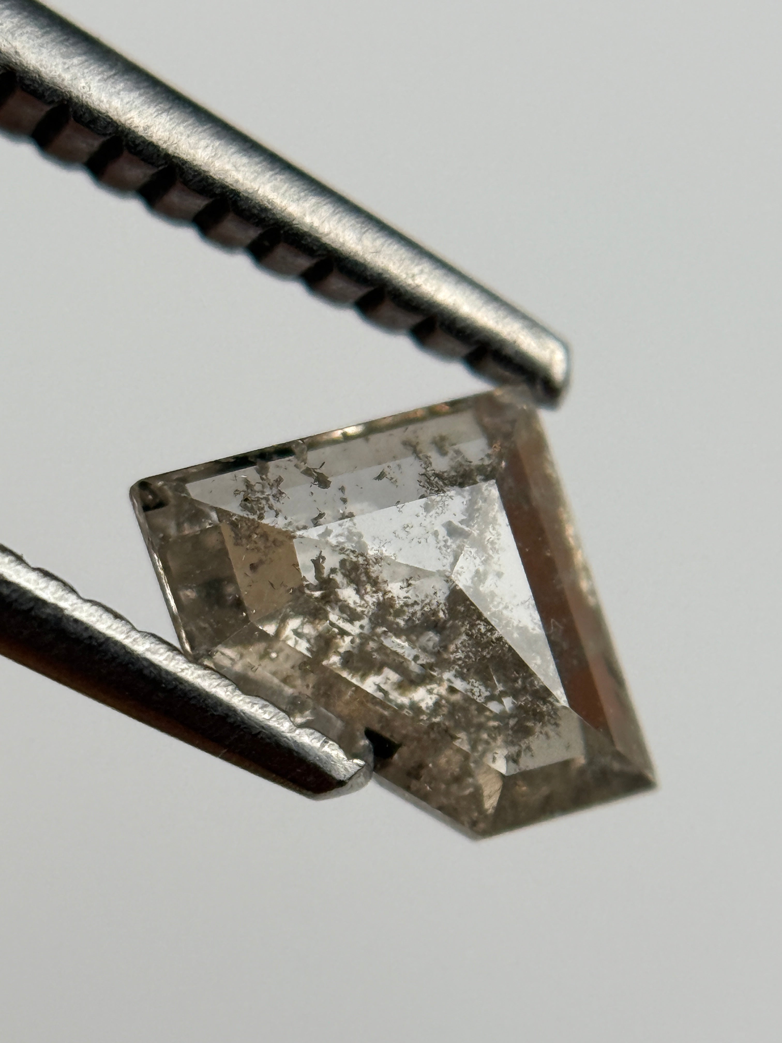 0.77 Ct Triangle Rose Cut Grey Natural Salt and Pepper Diamond