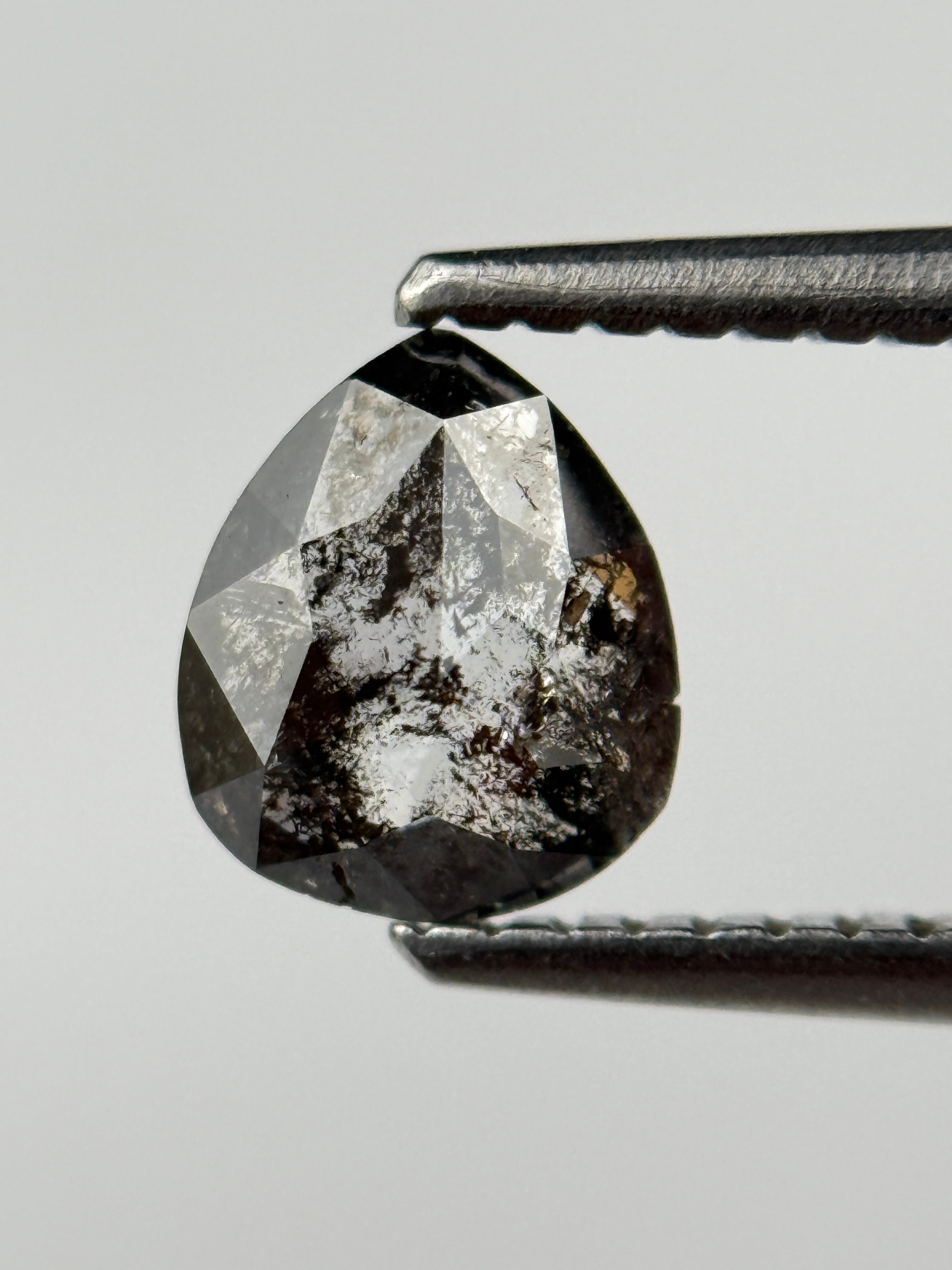 0.98 Ct Pear Rose Cut Grey Natural Salt and Pepper Diamond