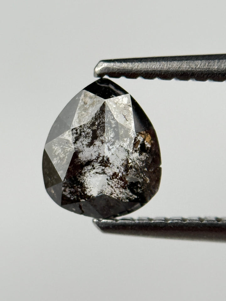 0.98 Ct Pear Rose Cut Grey Natural Salt and Pepper Diamond