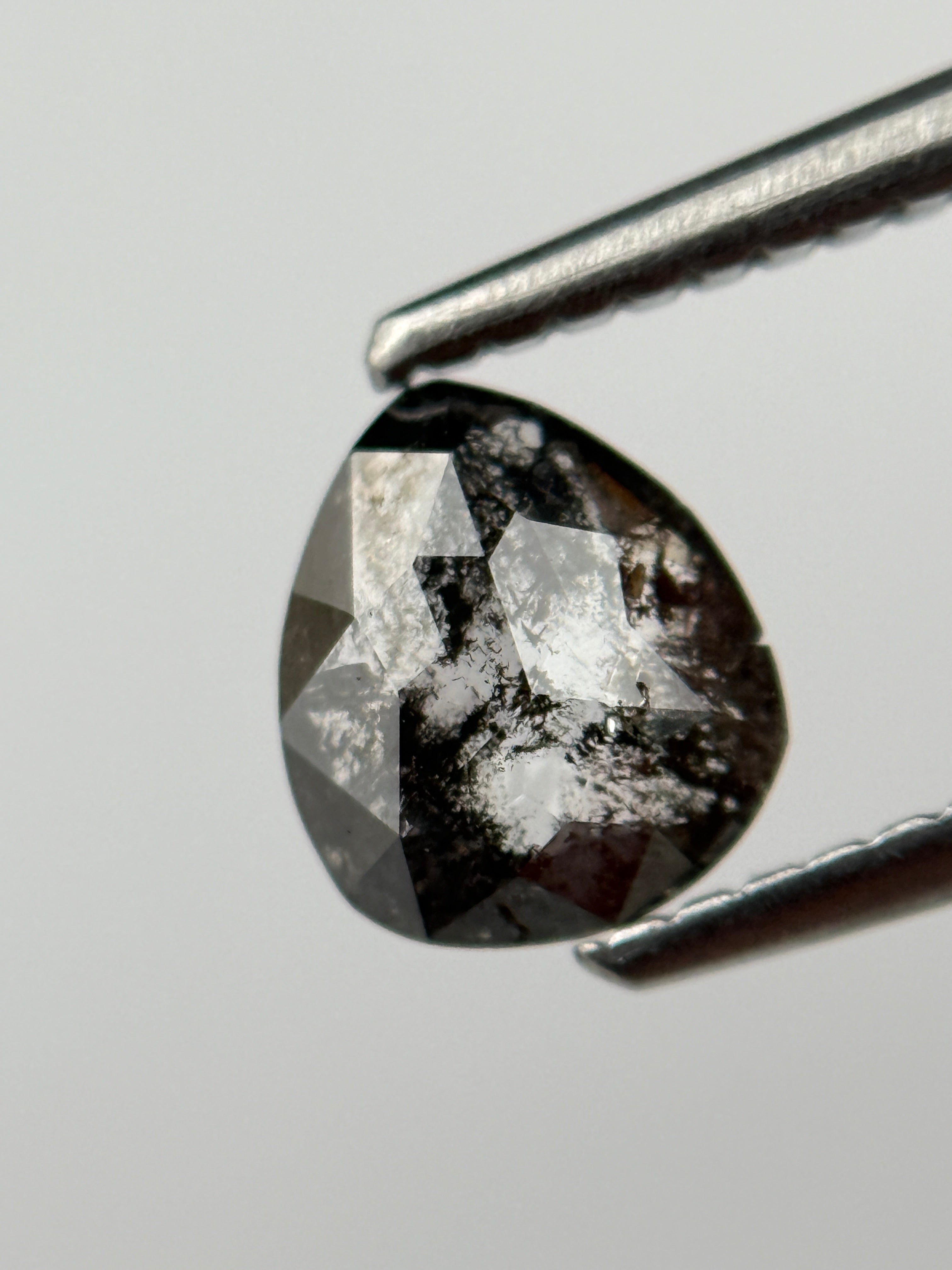 0.98 Ct Pear Rose Cut Grey Natural Salt and Pepper Diamond