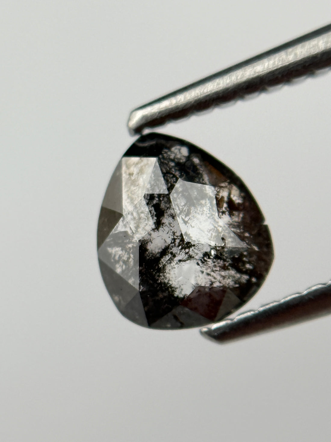 0.98 Ct Pear Rose Cut Grey Natural Salt and Pepper Diamond