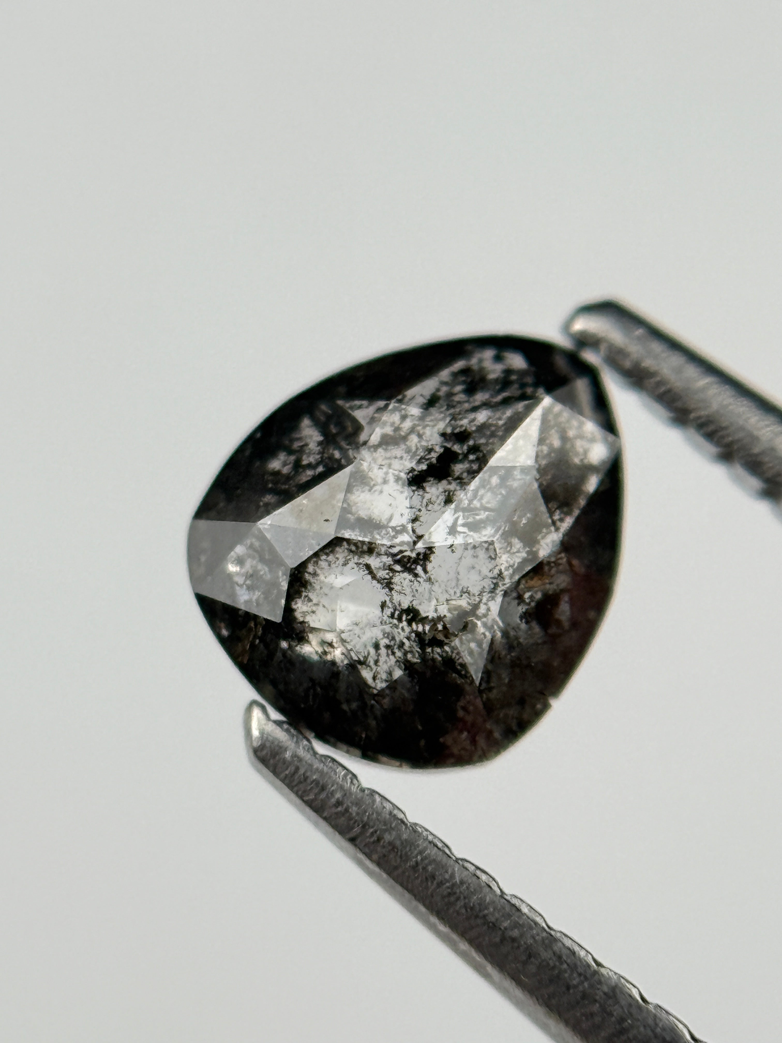 0.98 Ct Pear Rose Cut Grey Natural Salt and Pepper Diamond