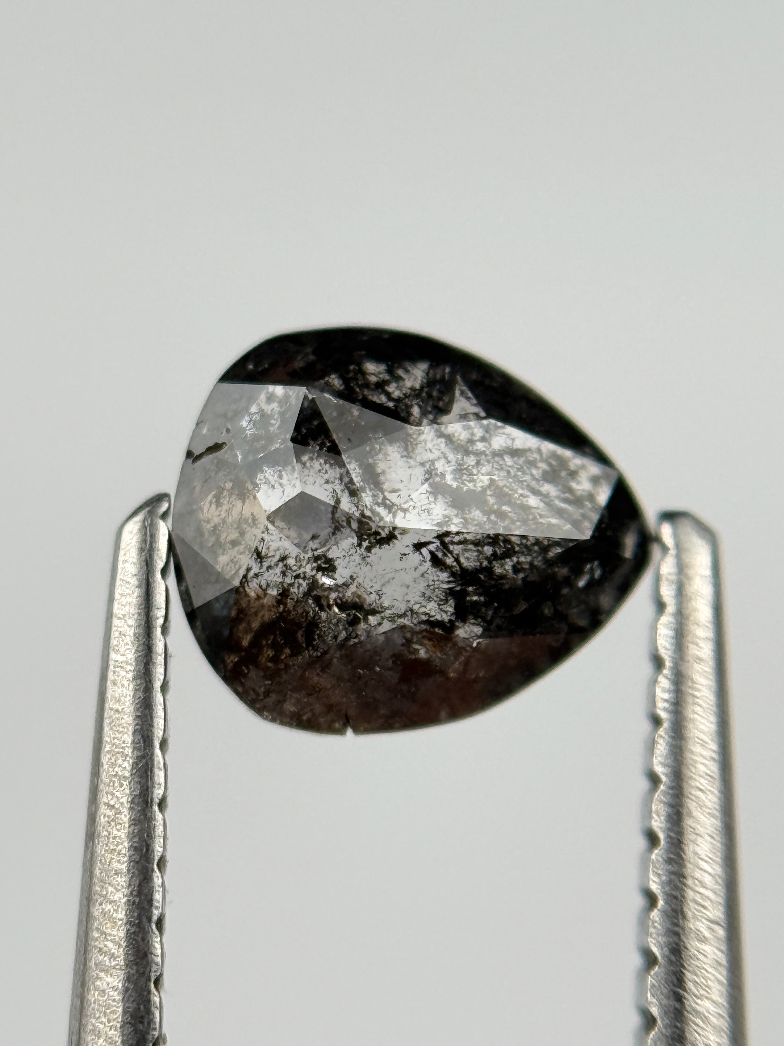 0.98 Ct Pear Rose Cut Grey Natural Salt and Pepper Diamond