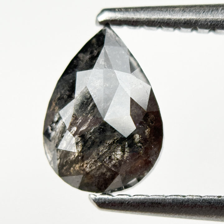 0.91 Ct Pear Rose Cut Grey Natural Salt and Pepper Diamond