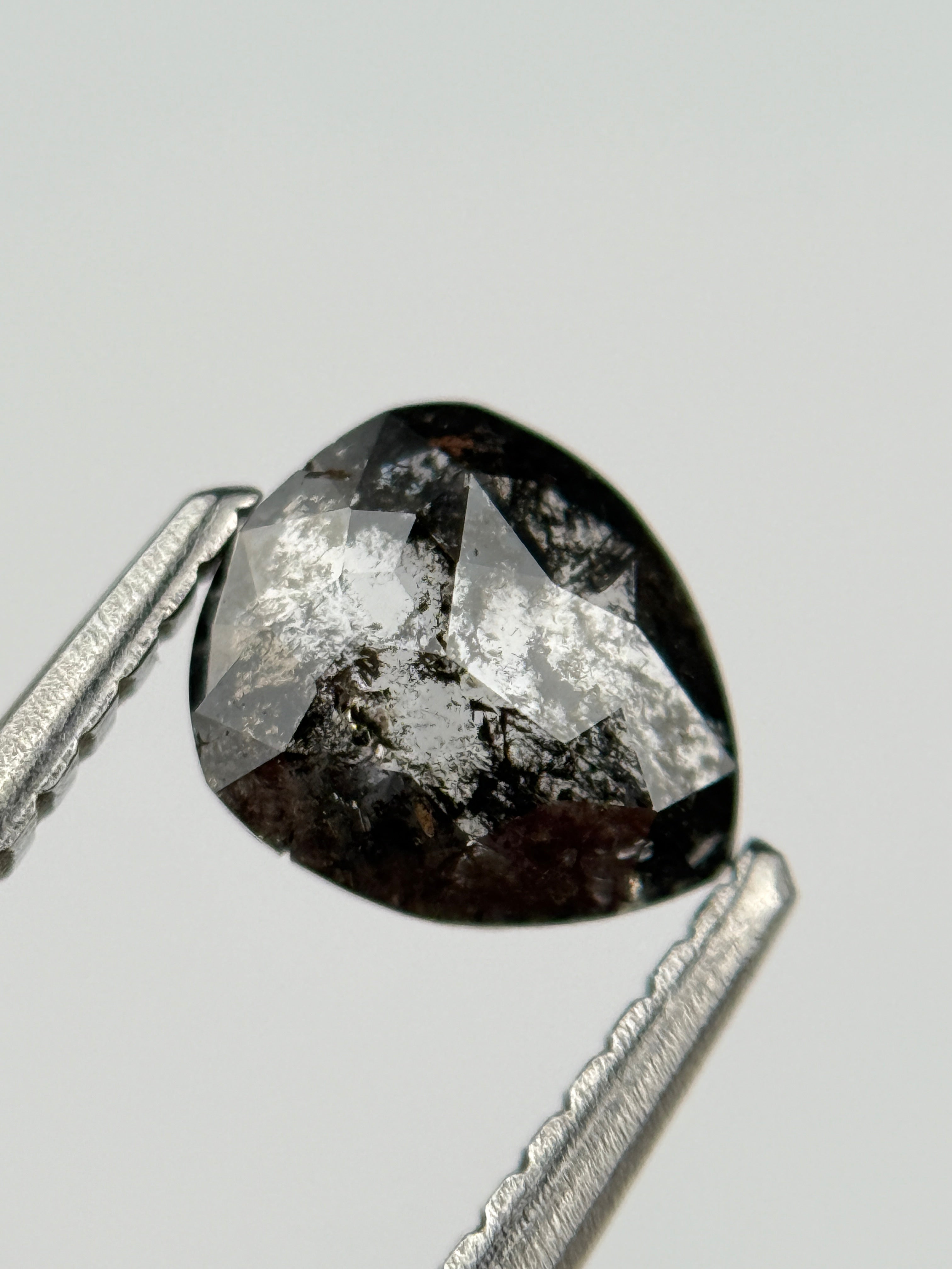 0.98 Ct Pear Rose Cut Grey Natural Salt and Pepper Diamond