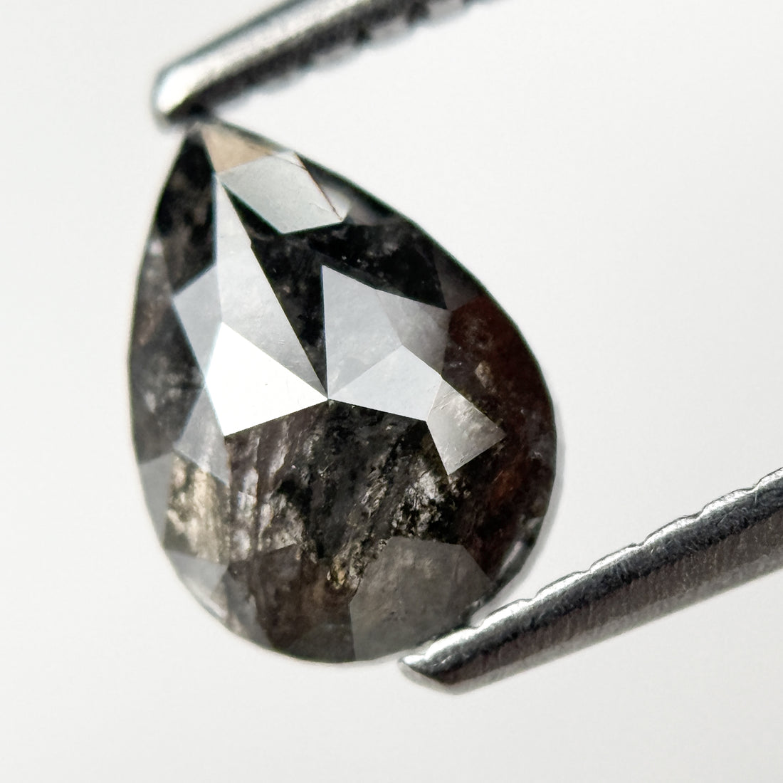0.91 Ct Pear Rose Cut Grey Natural Salt and Pepper Diamond