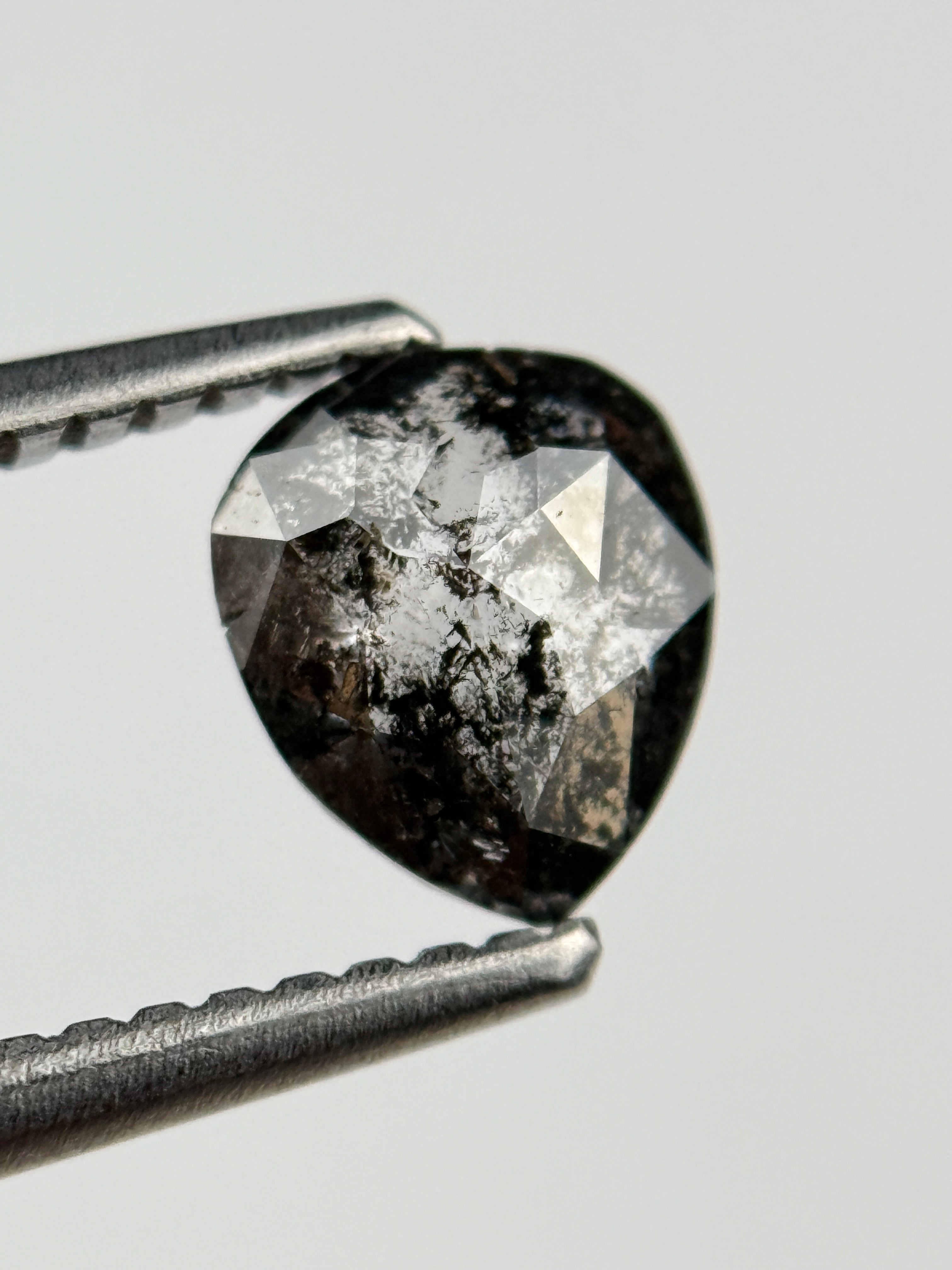 0.98 Ct Pear Rose Cut Grey Natural Salt and Pepper Diamond