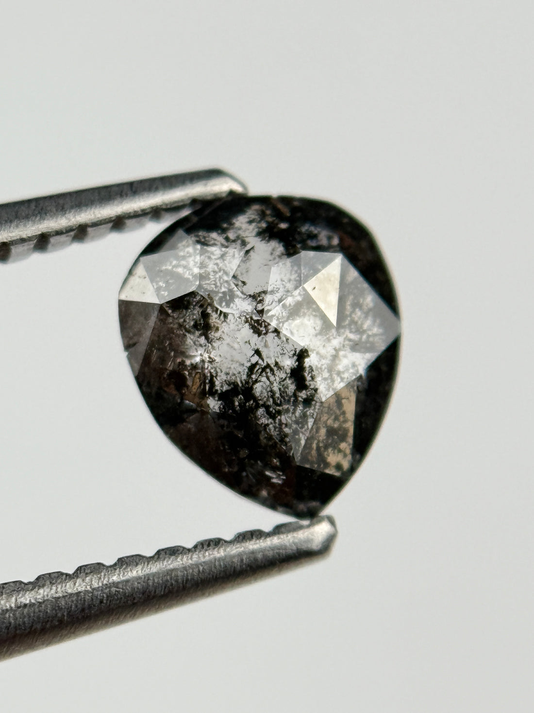 0.98 Ct Pear Rose Cut Grey Natural Salt and Pepper Diamond