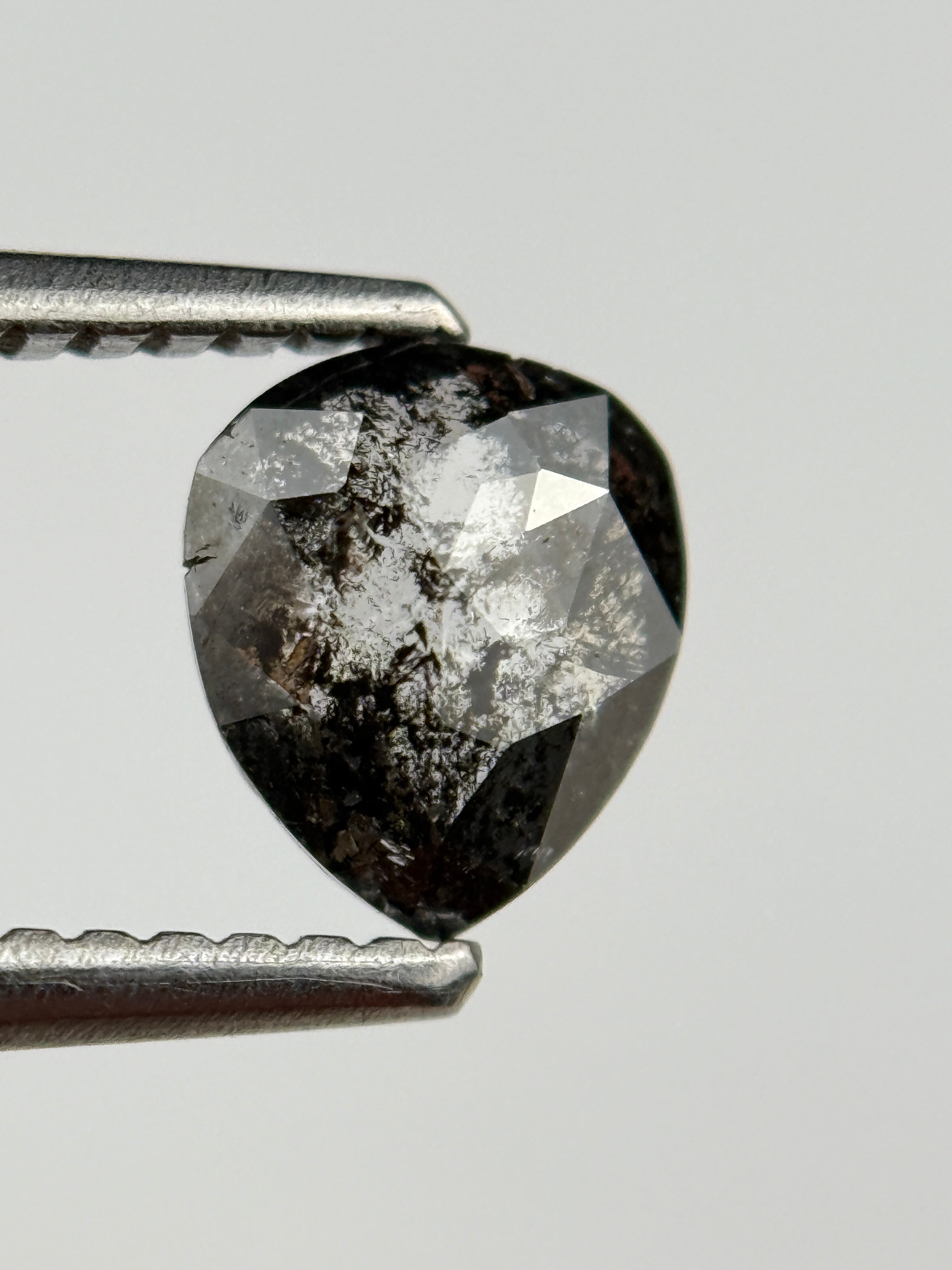 0.98 Ct Pear Rose Cut Grey Natural Salt and Pepper Diamond